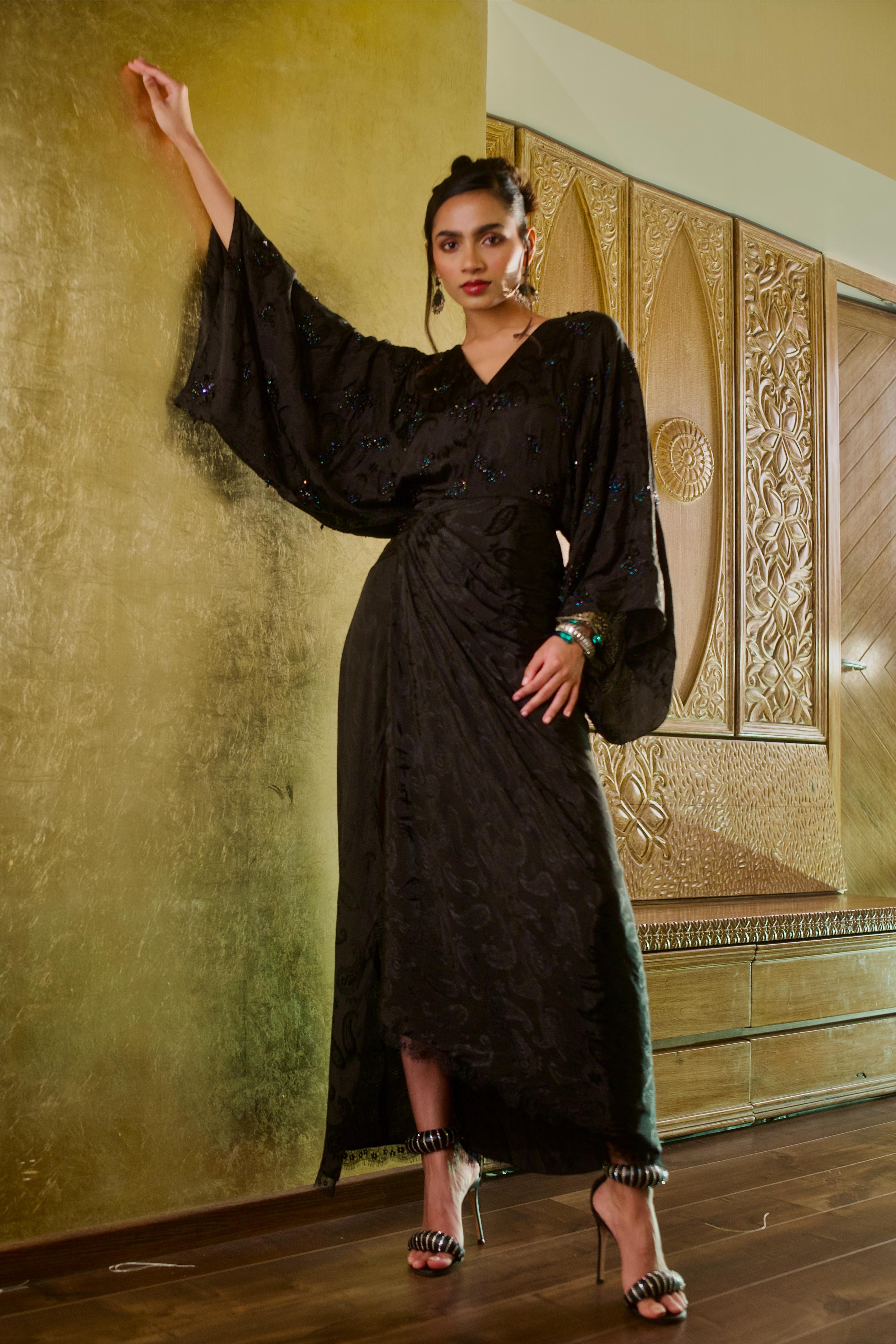 OBSIDIAN BLACK KIMONO DRESS