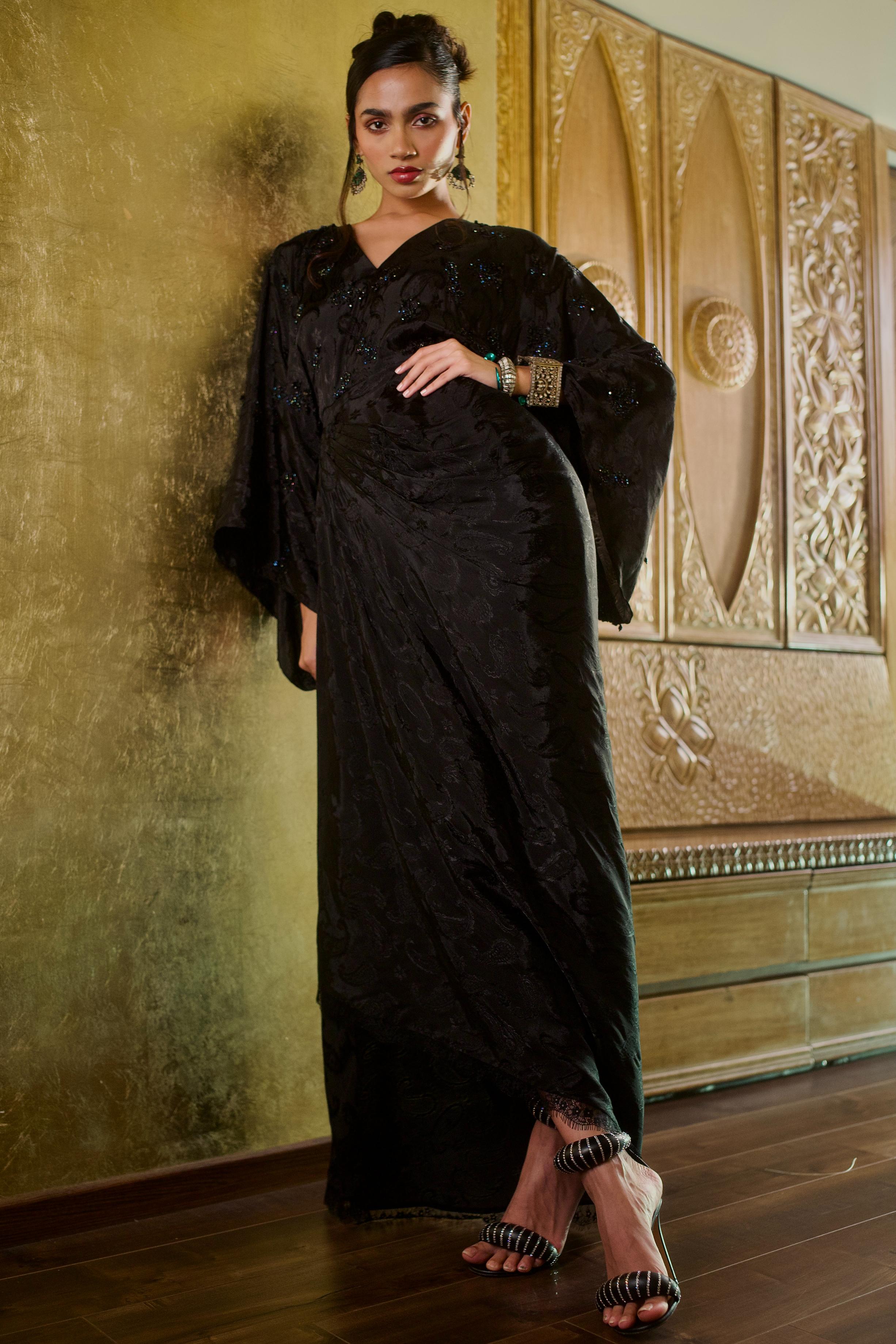 OBSIDIAN BLACK KIMONO DRESS