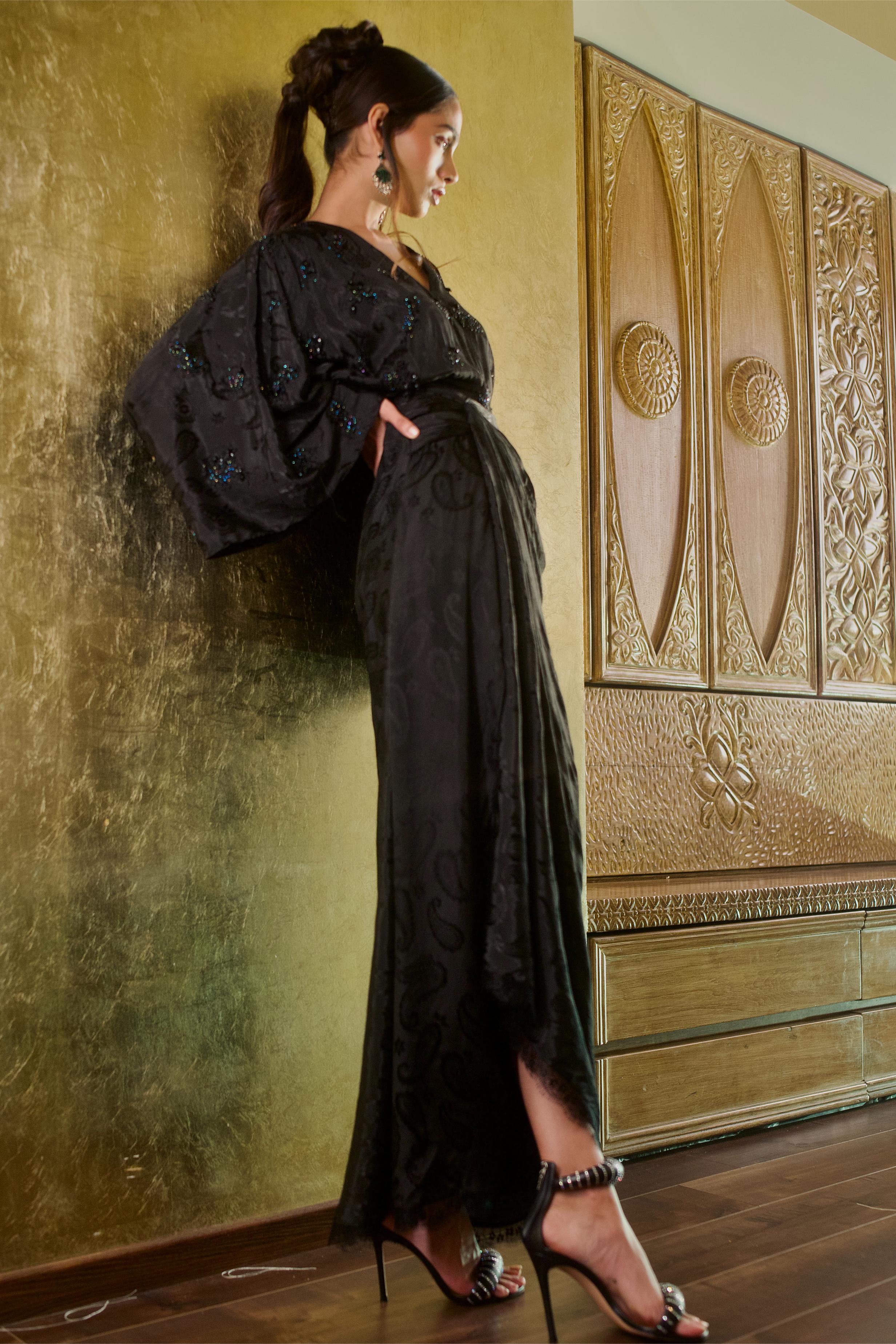 OBSIDIAN BLACK KIMONO DRESS