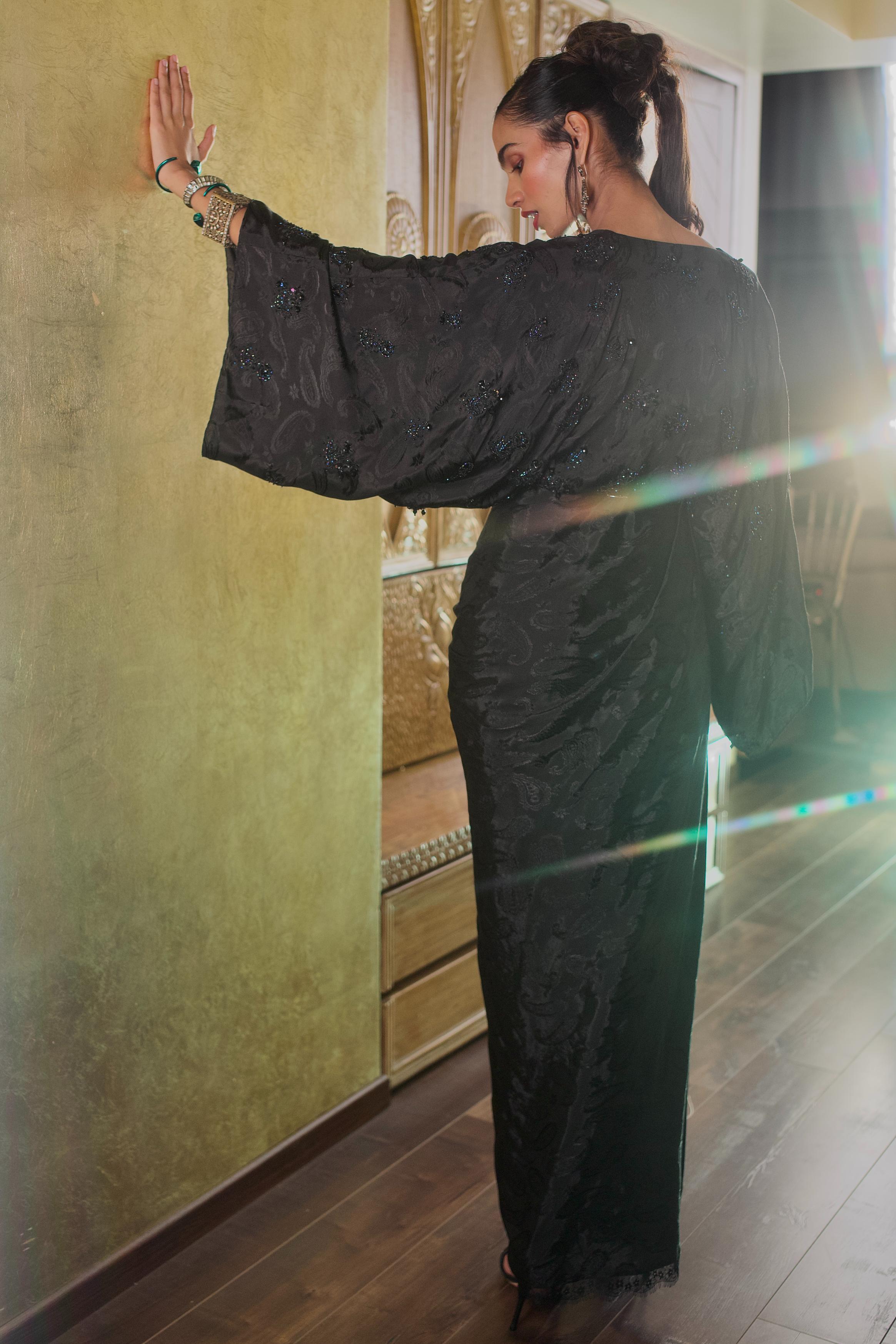 OBSIDIAN BLACK KIMONO DRESS