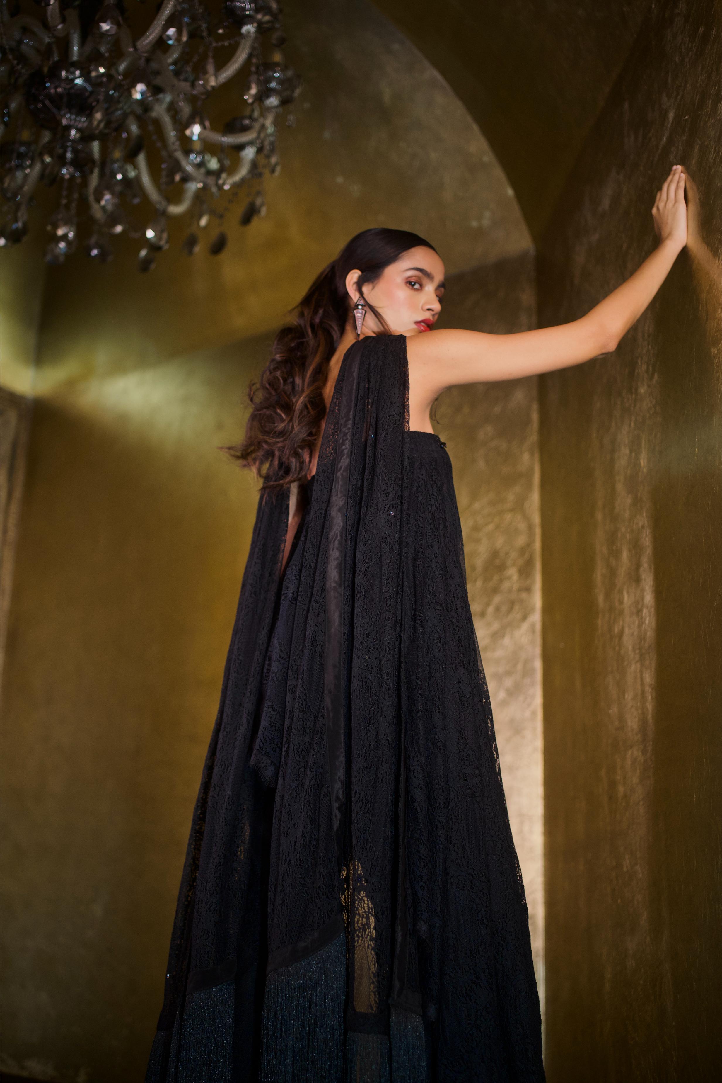 OBSIDIAN BLACK TUBE ASSYMETRICAL TUNIC WITH DUPATTA