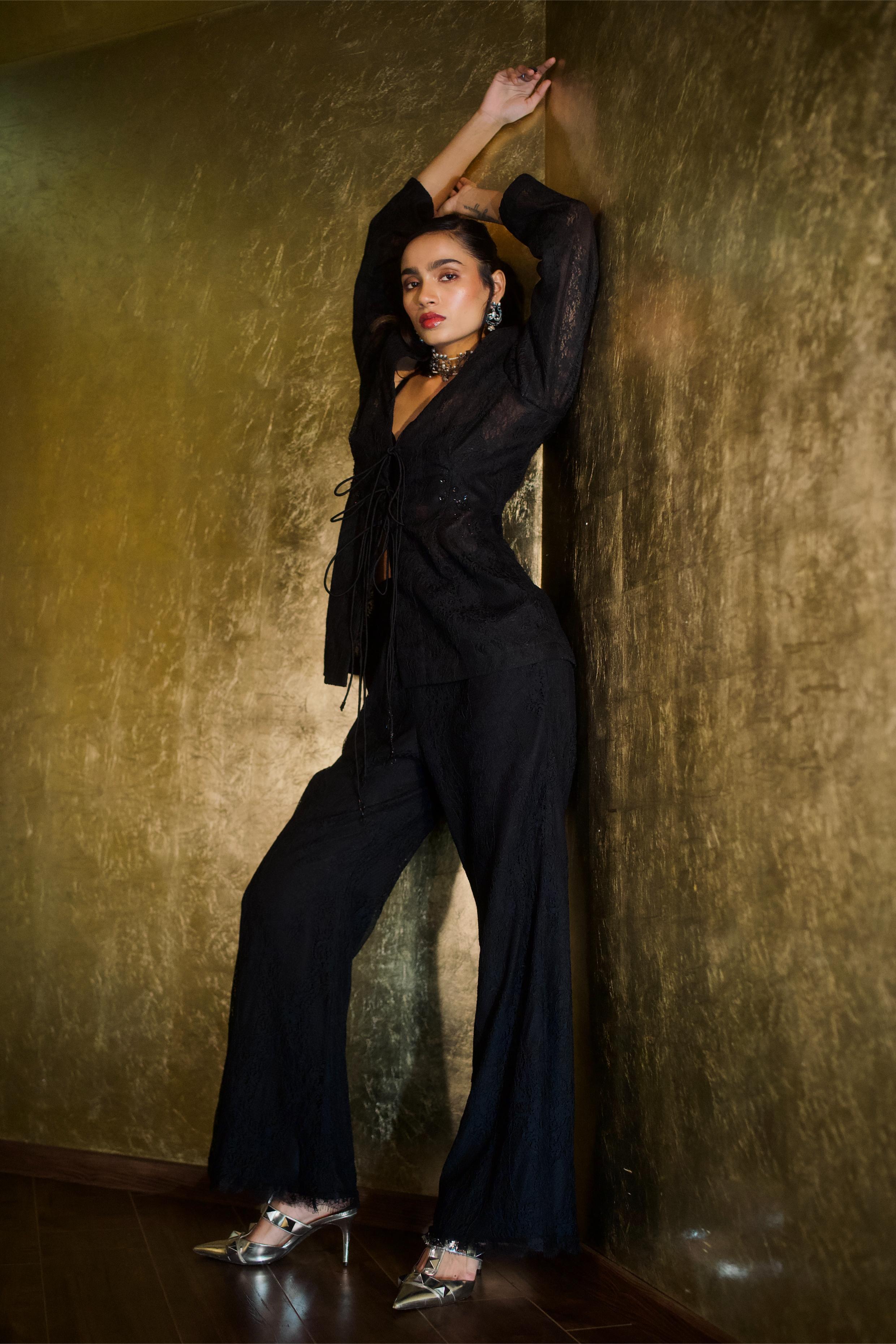 OBSIDIAN BLACK WIDE LEG PANTS