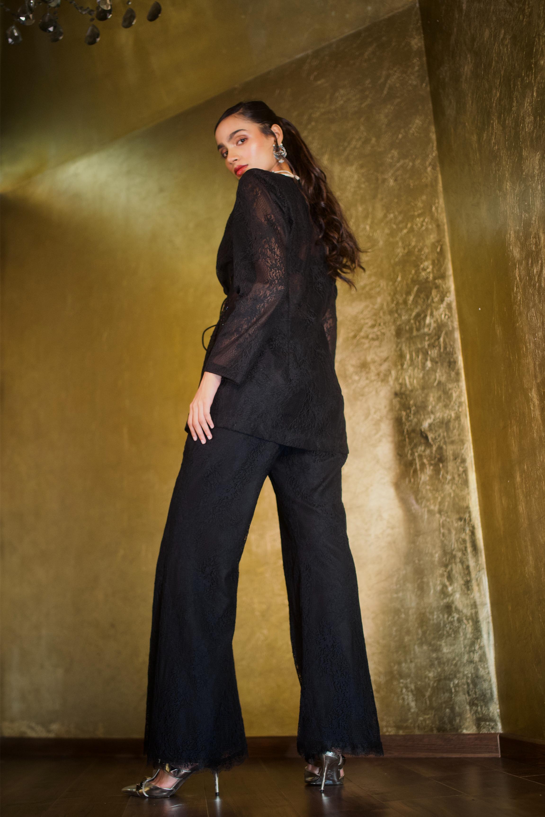 OBSIDIAN BLACK WIDE LEG PANTS
