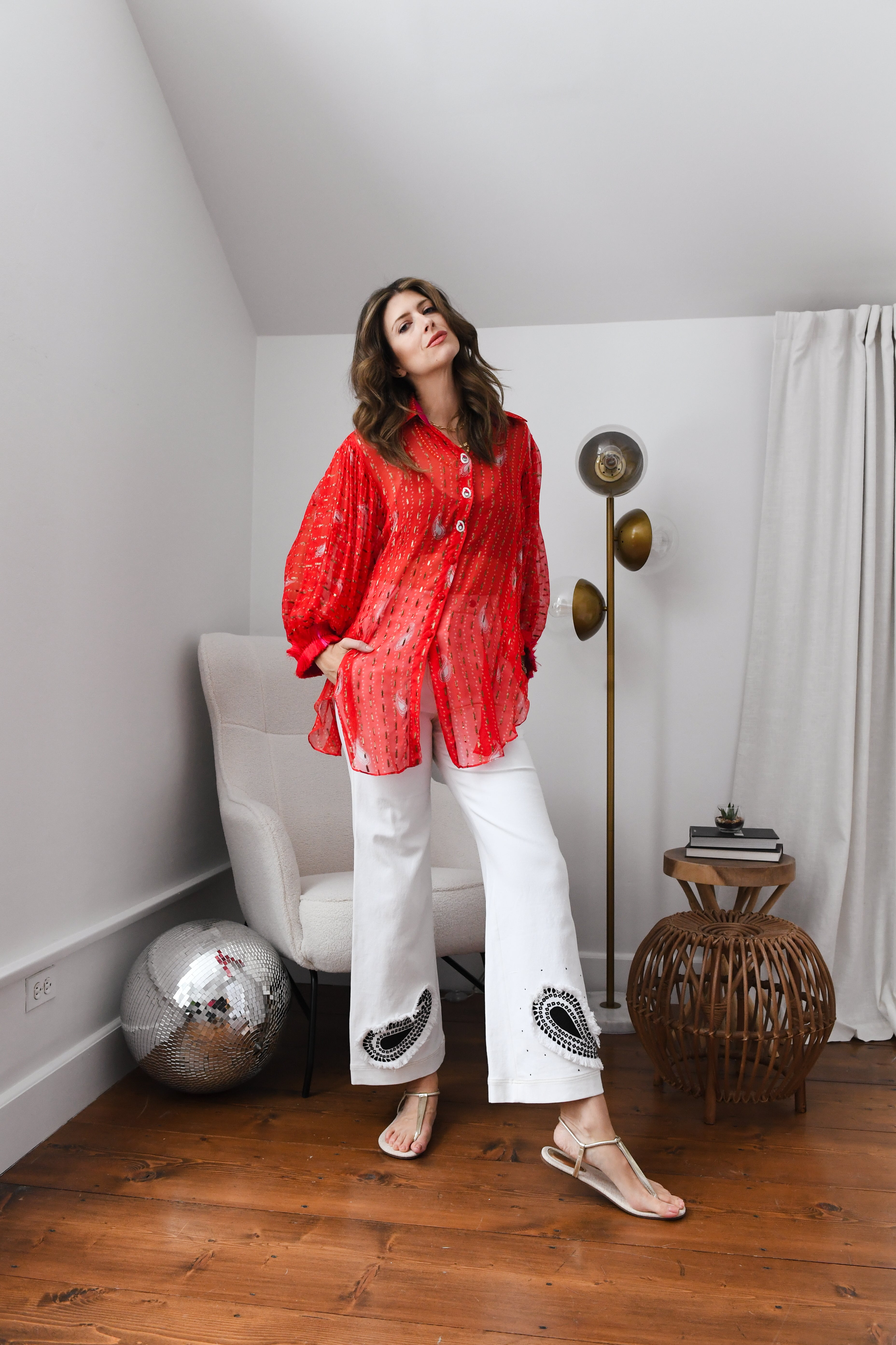 Red Bandhini Kimono Shirt