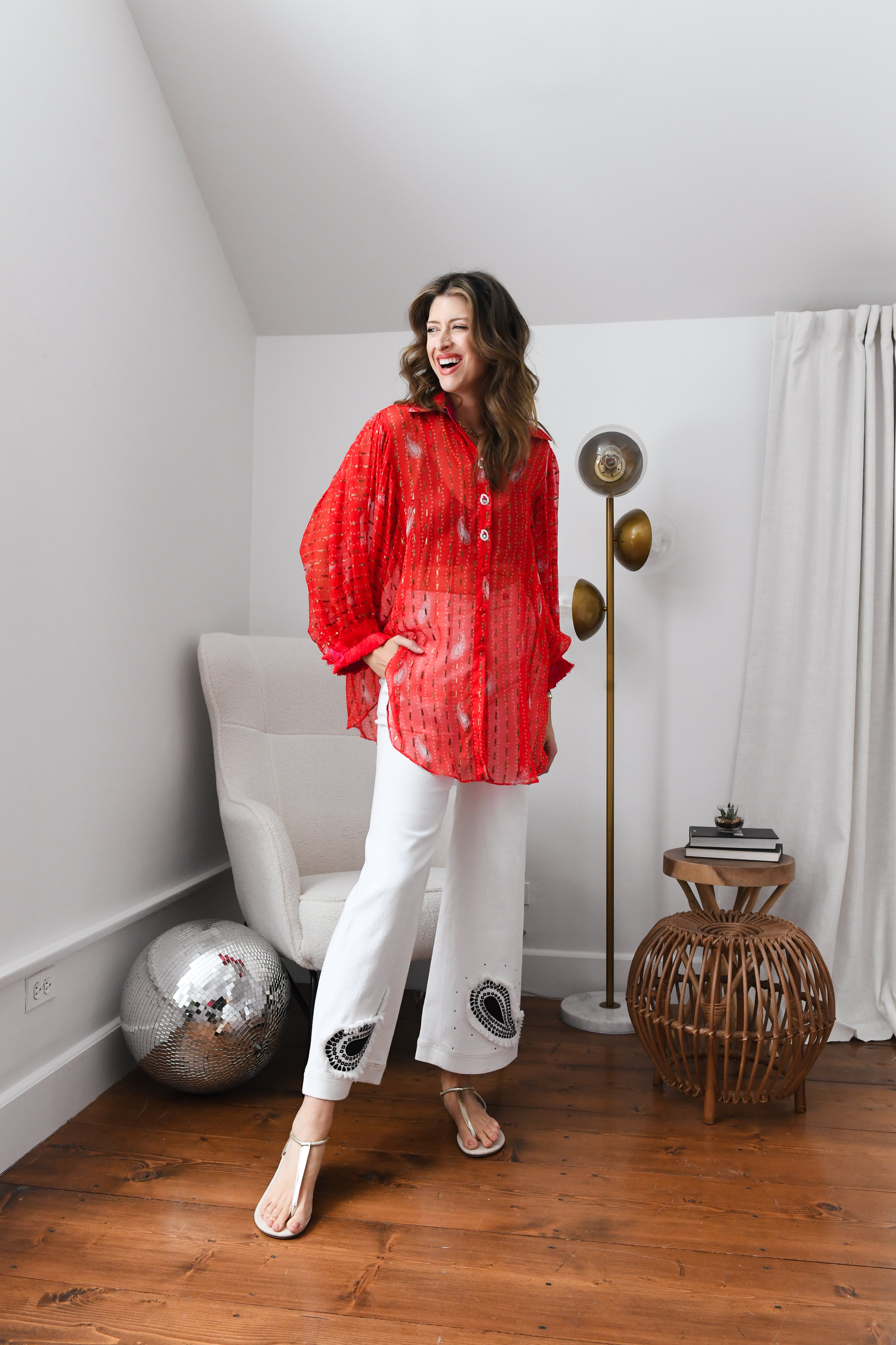 Red Bandhini Kimono Shirt