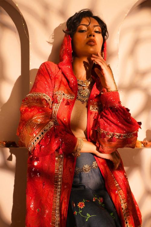 Ruby Red Chickankari Hoodie