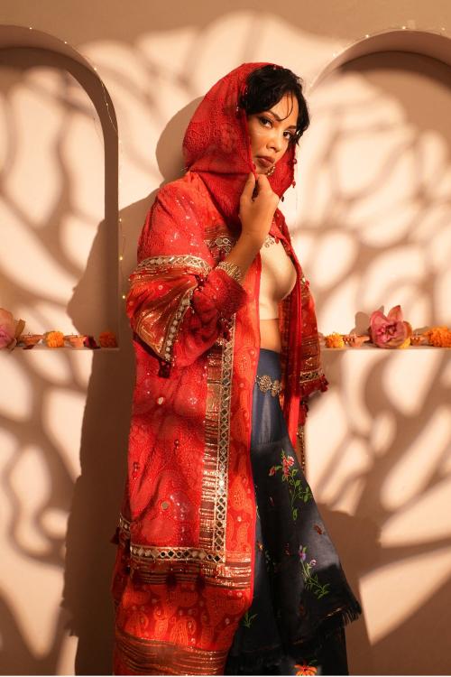 Ruby Red Chickankari Hoodie