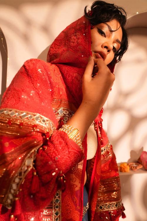 Ruby Red Chickankari Hoodie