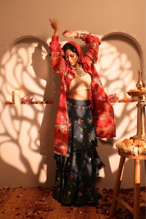 Ruby Red Chickankari Hoodie