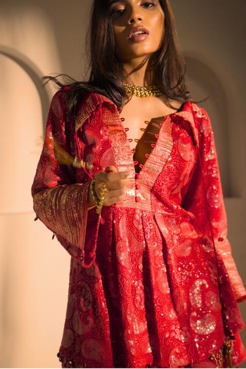 Ruby Red Chickankari Tunic