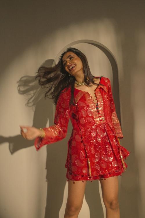 Ruby Red Chickankari Tunic