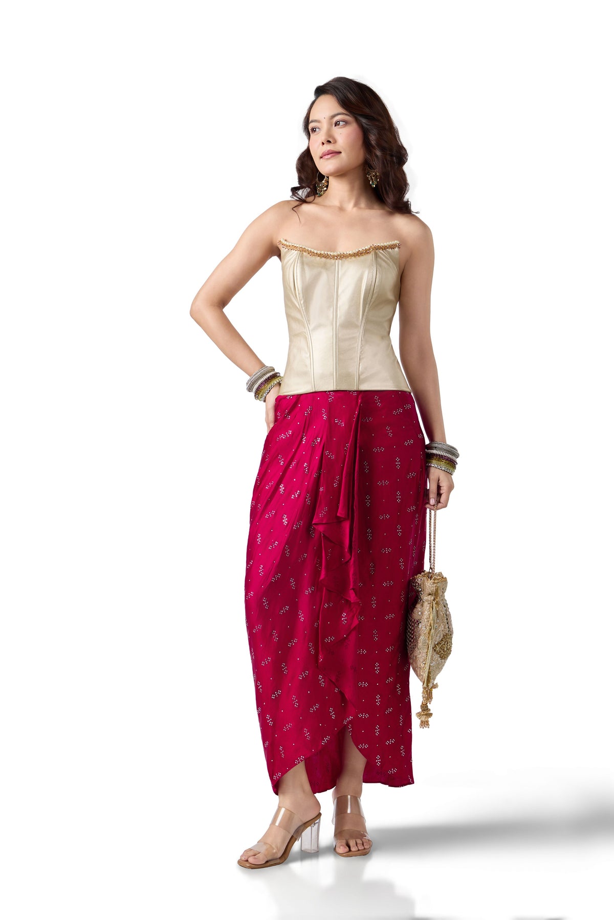 BERRY BLUSH MUKAISH DRAPED SKIRT
