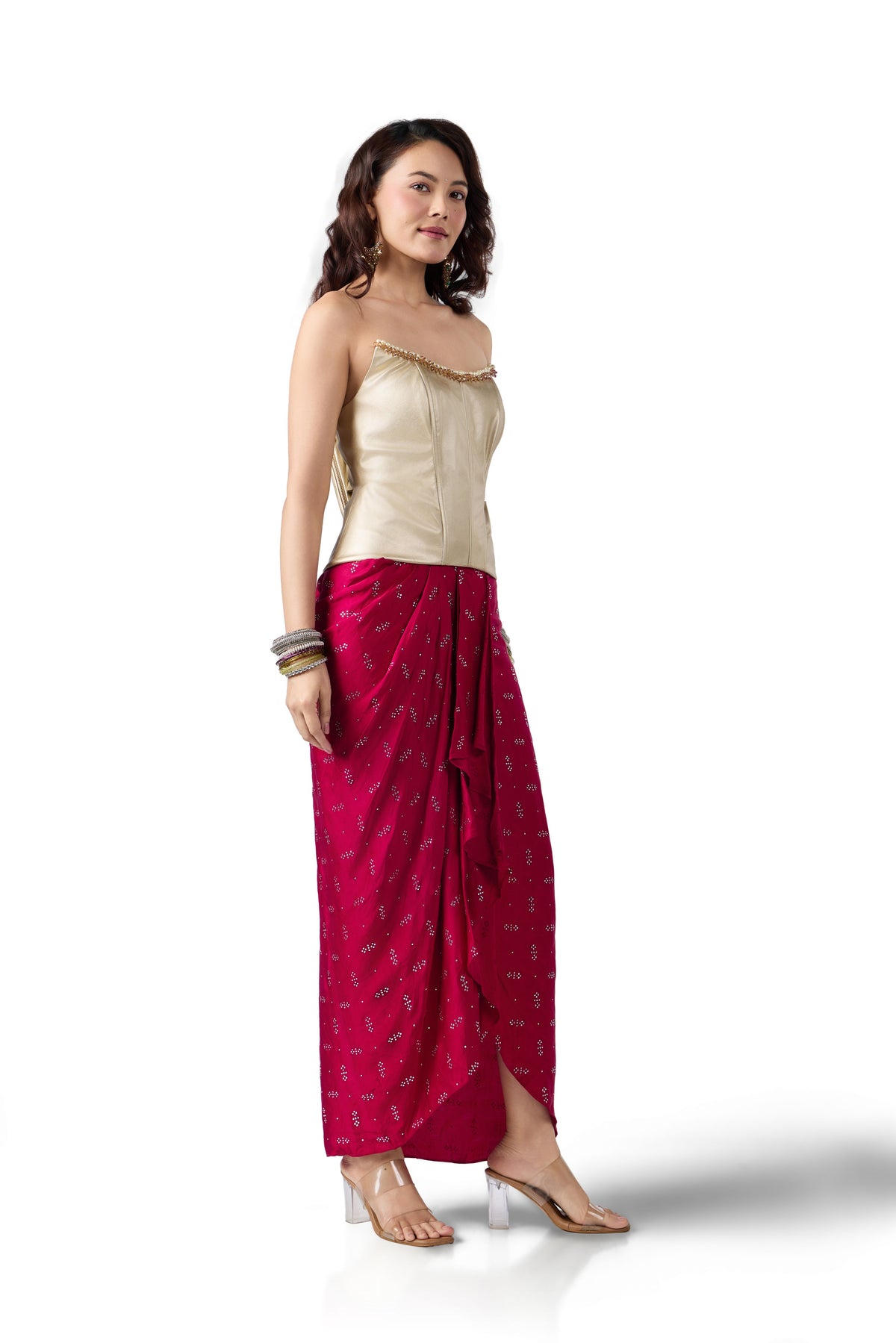 BERRY BLUSH MUKAISH DRAPED SKIRT