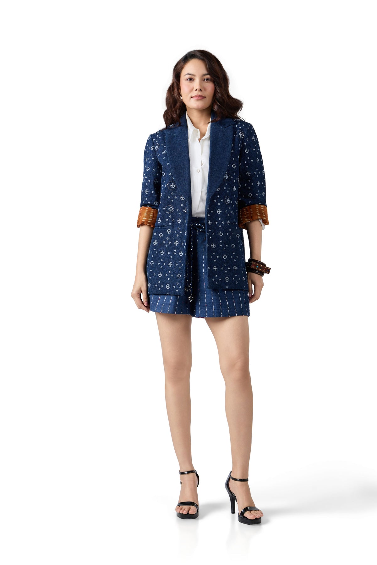 BANDHANI BLOCK PRINT DENIM BLAZER