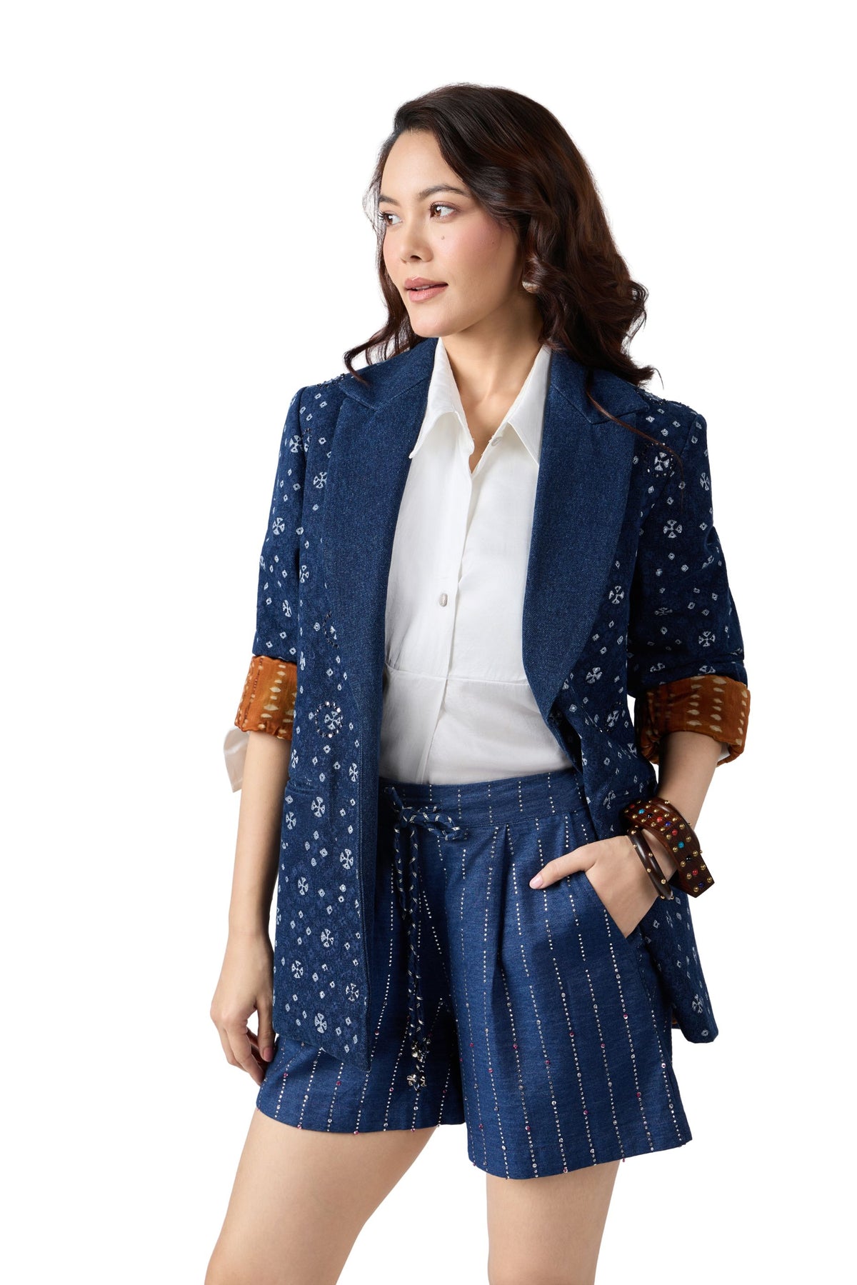 BANDHANI BLOCK PRINT DENIM BLAZER