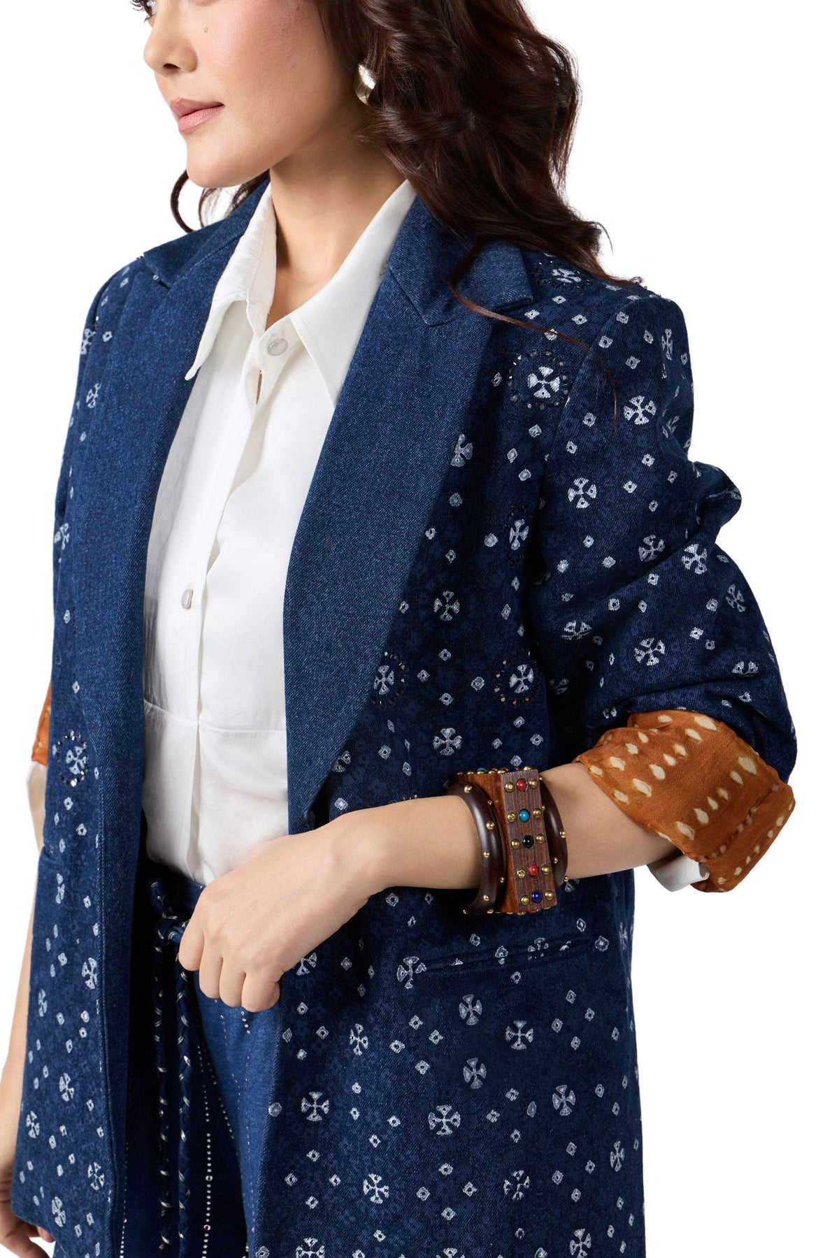 BANDHANI BLOCK PRINT DENIM BLAZER