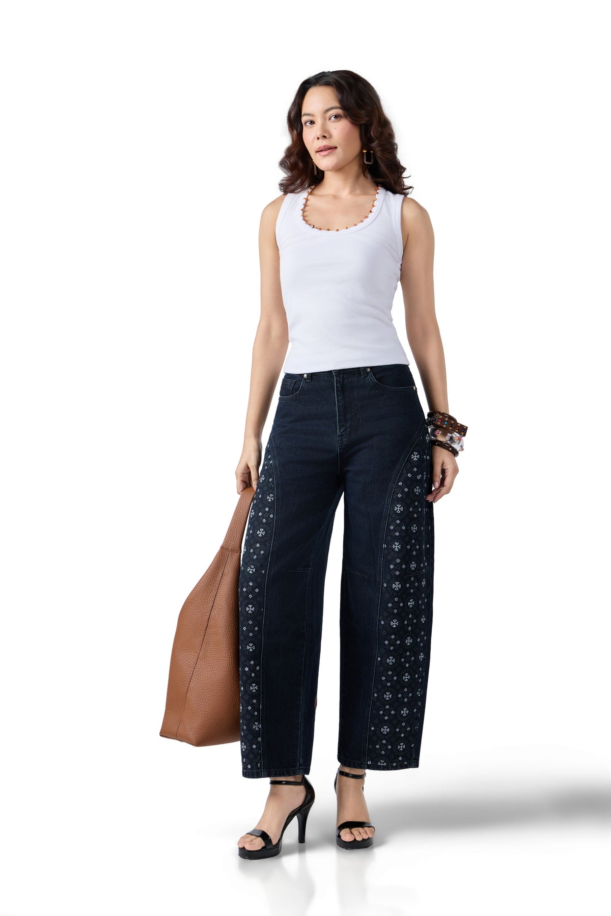 BANDHANI BLOCK PRINT BARREL JEANS