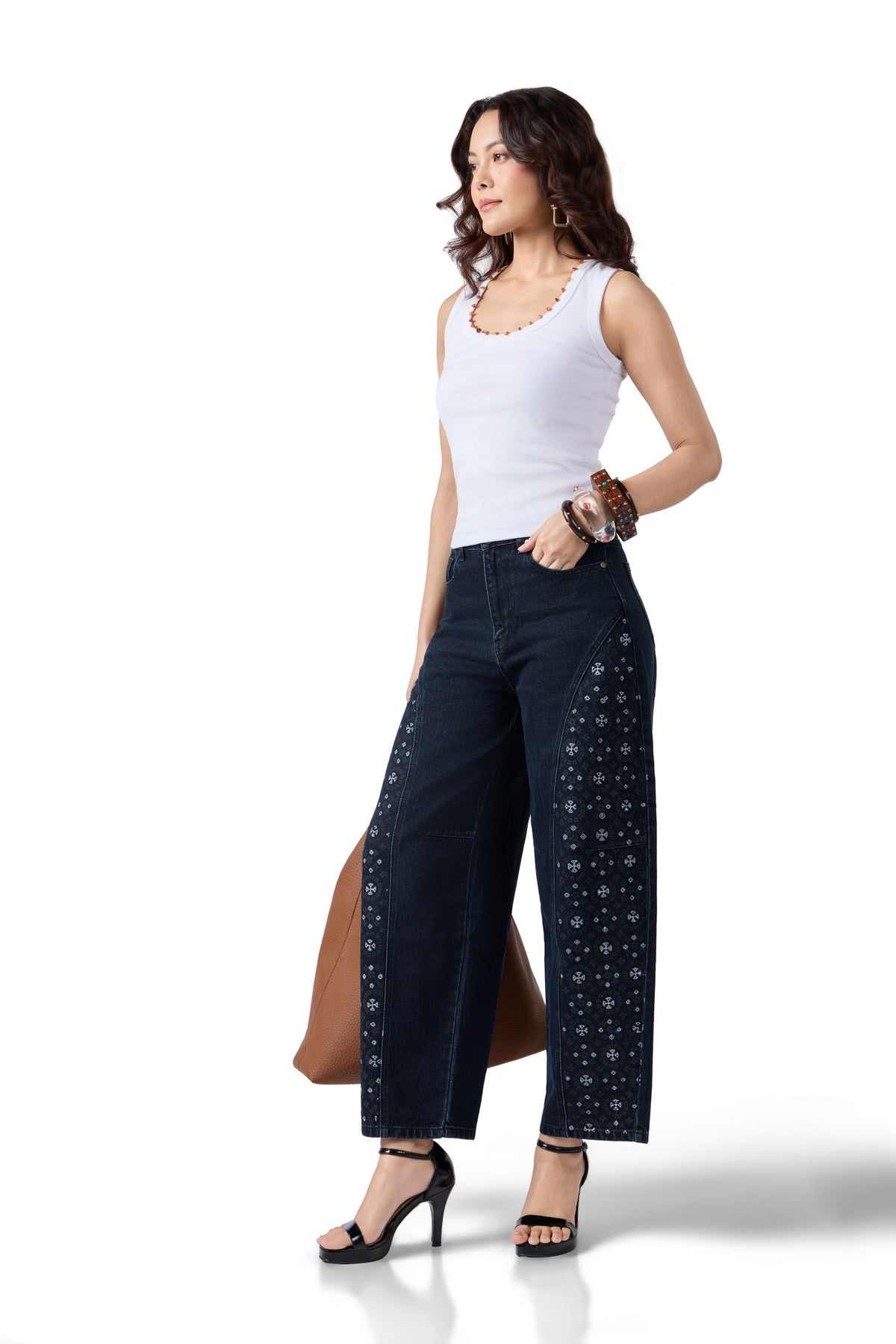 BANDHANI BLOCK PRINT BARREL JEANS