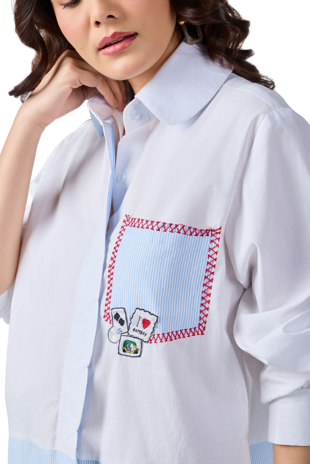 COLOURBLOCK SCALLOPED SHIRT DRESS