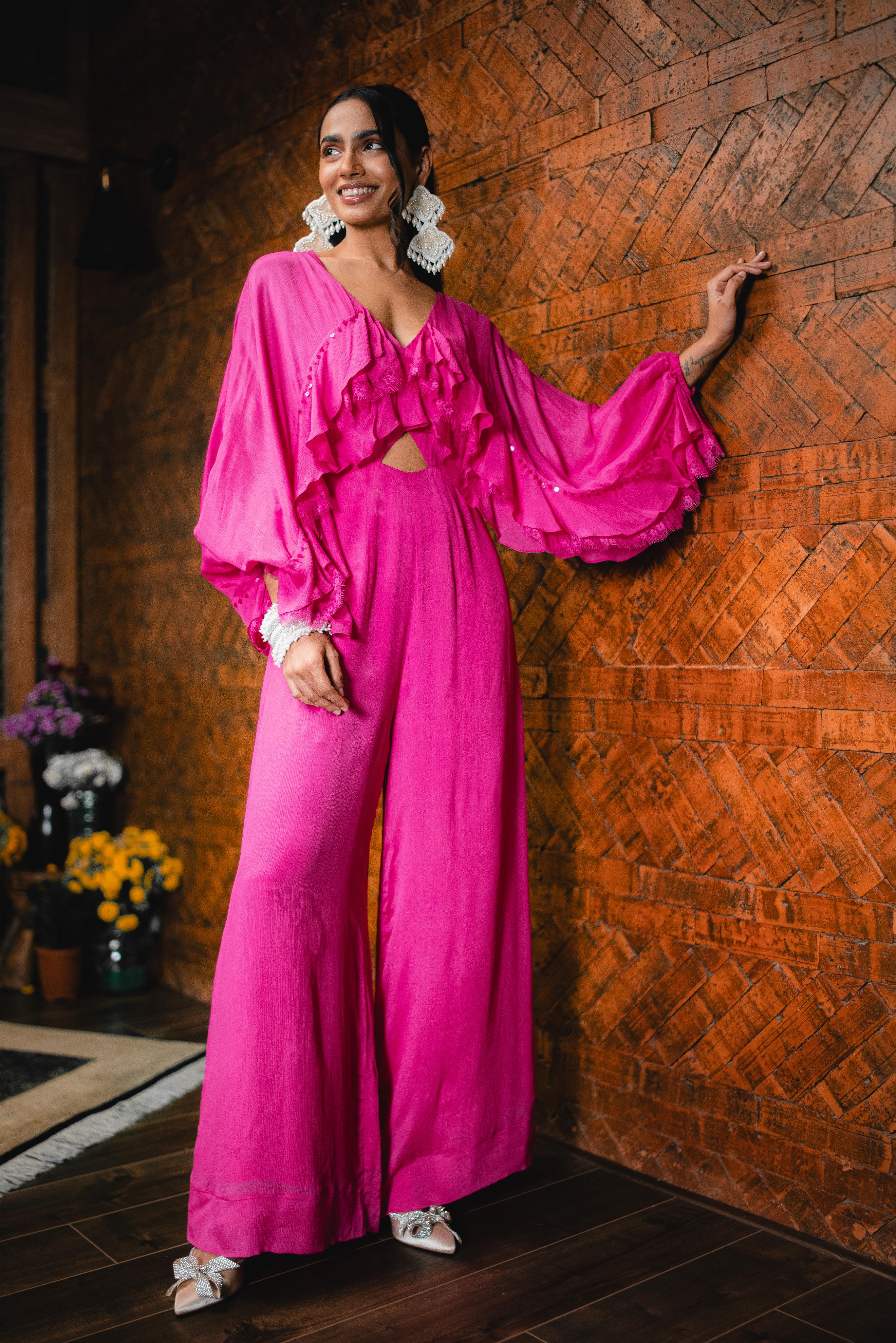 SPINEL PINK RUFFLE JUMPSUIT