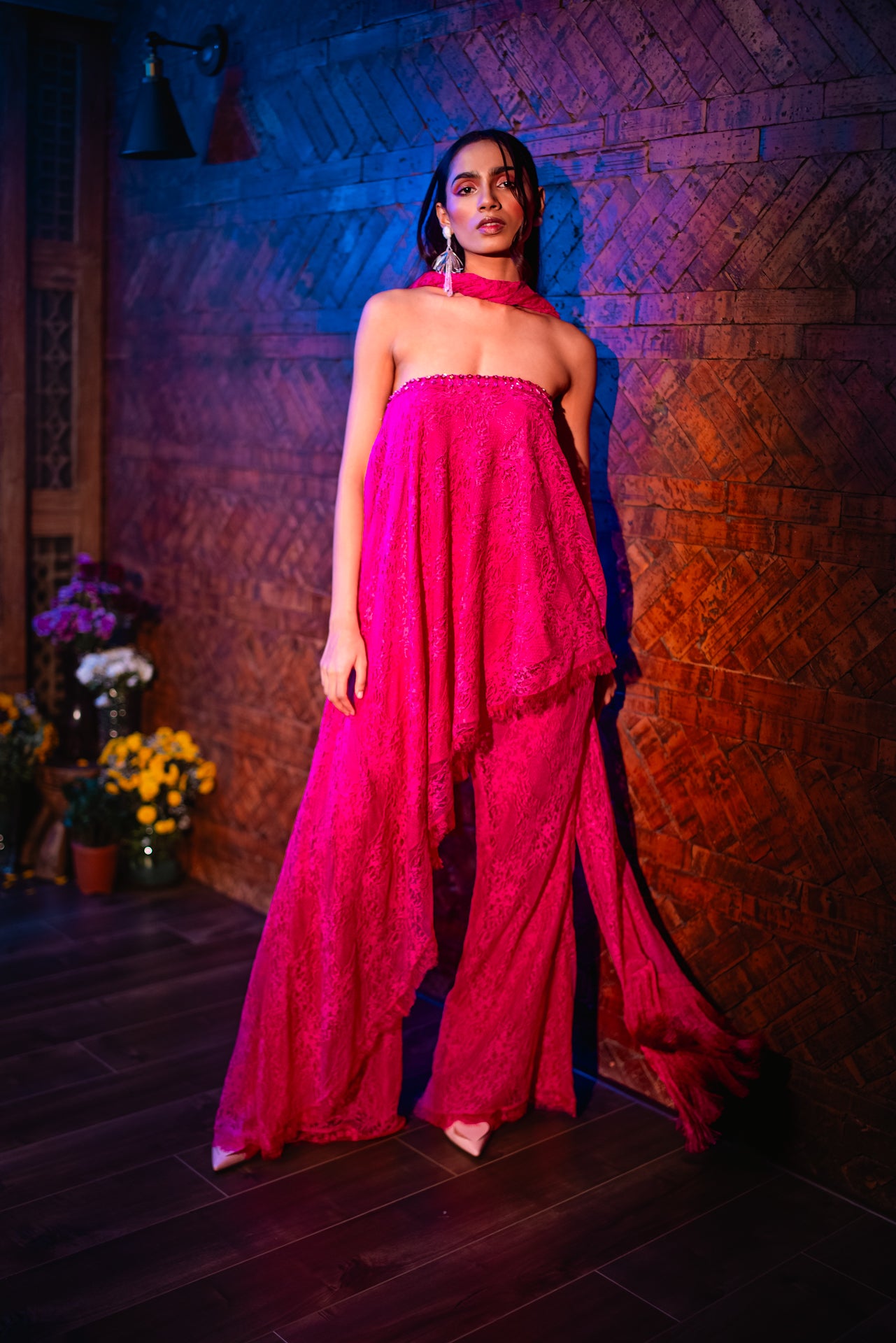 SPINEL PINK TUBE ASSYMETRICAL TUNIC WITH DUPATTA