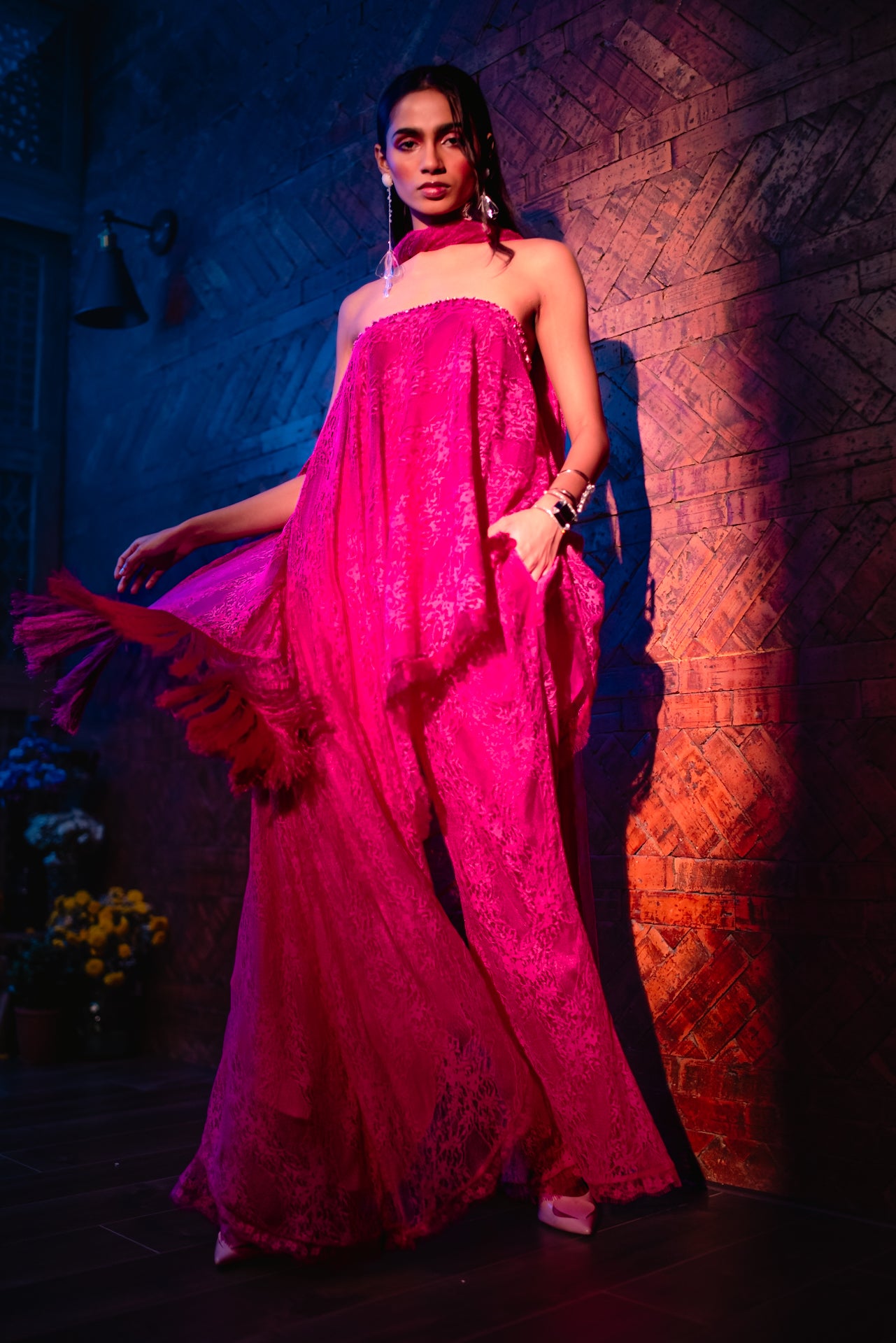 SPINEL PINK TUBE ASSYMETRICAL TUNIC WITH DUPATTA