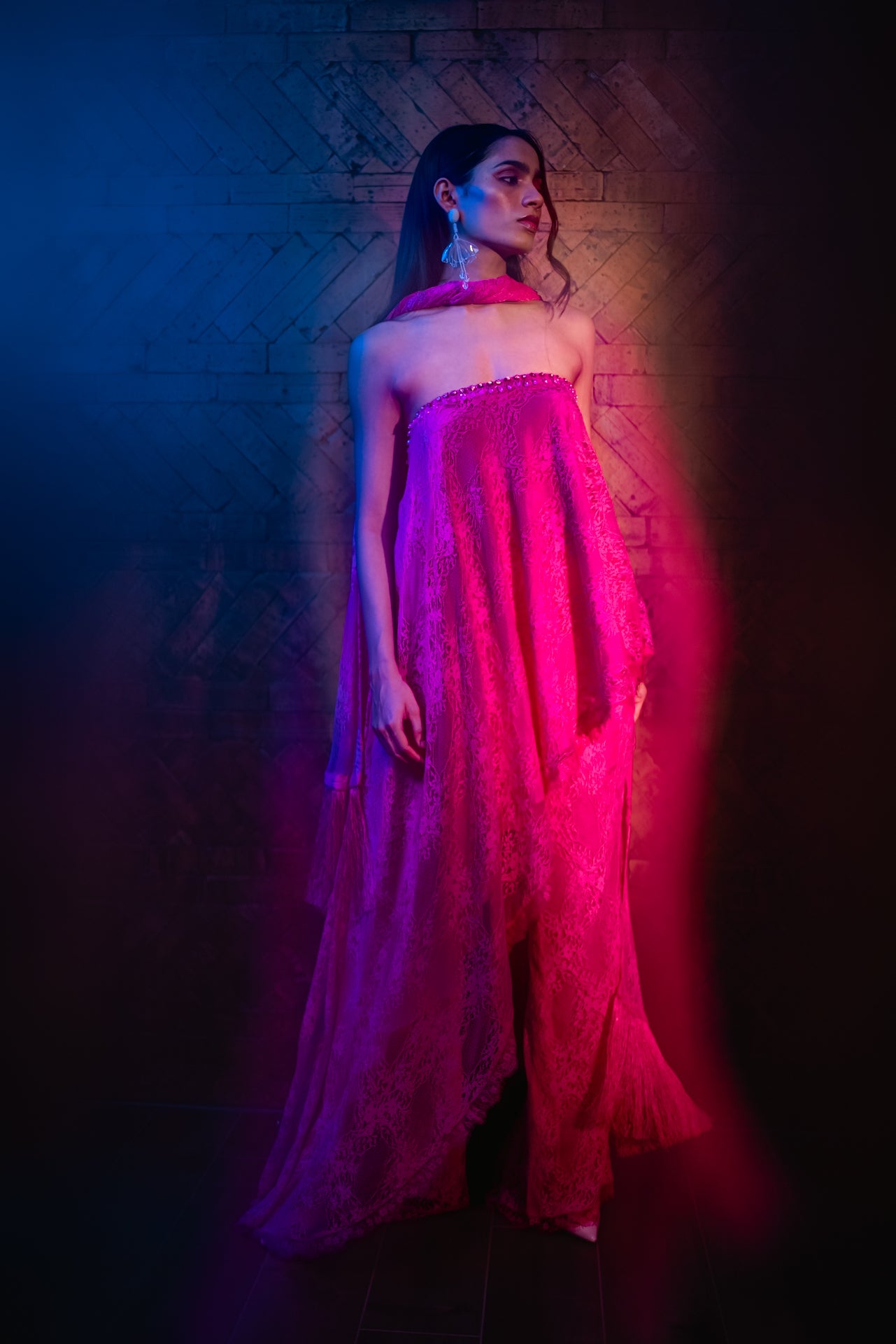 SPINEL PINK TUBE ASSYMETRICAL TUNIC WITH DUPATTA