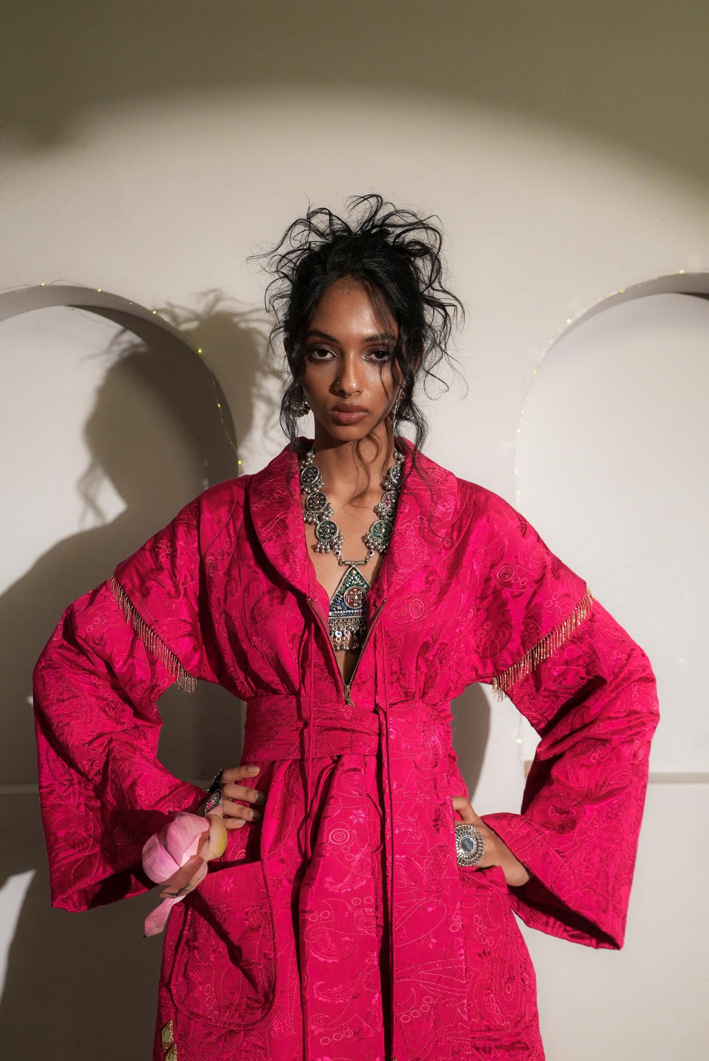 Spinel Pink Quilted Lux Robe Dress