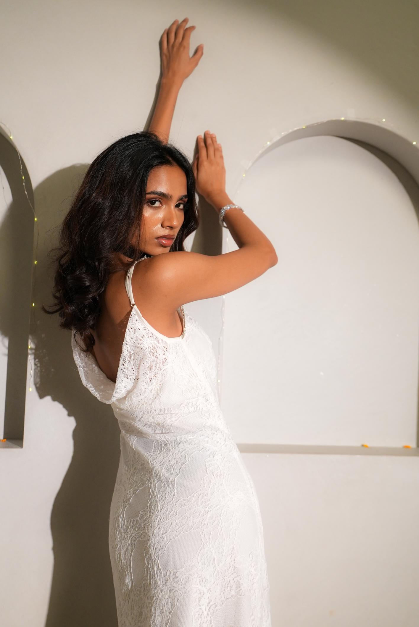 White Cowl Slip & Slit Dress