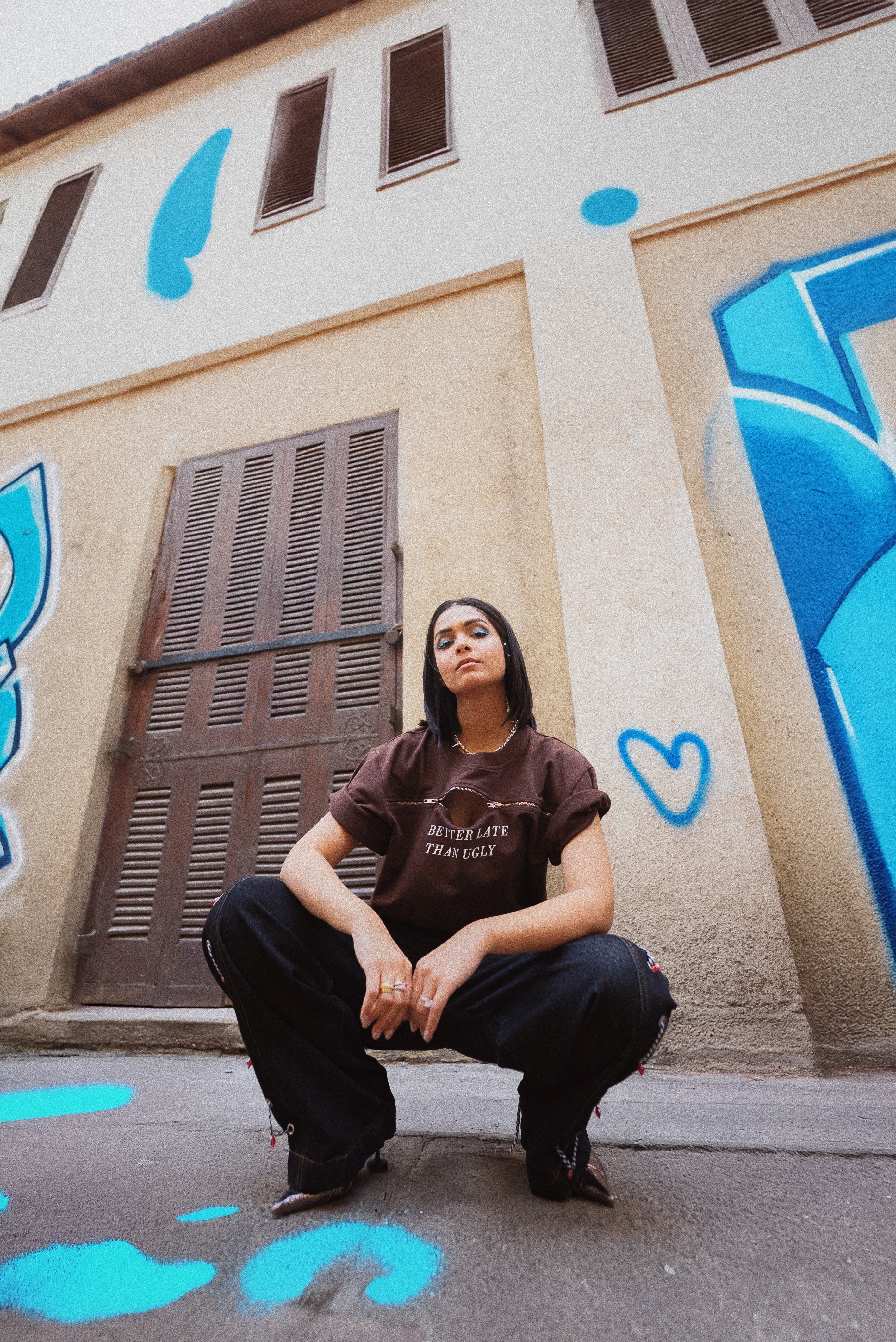 Brown Better Late Than Ugly Zipper Tee