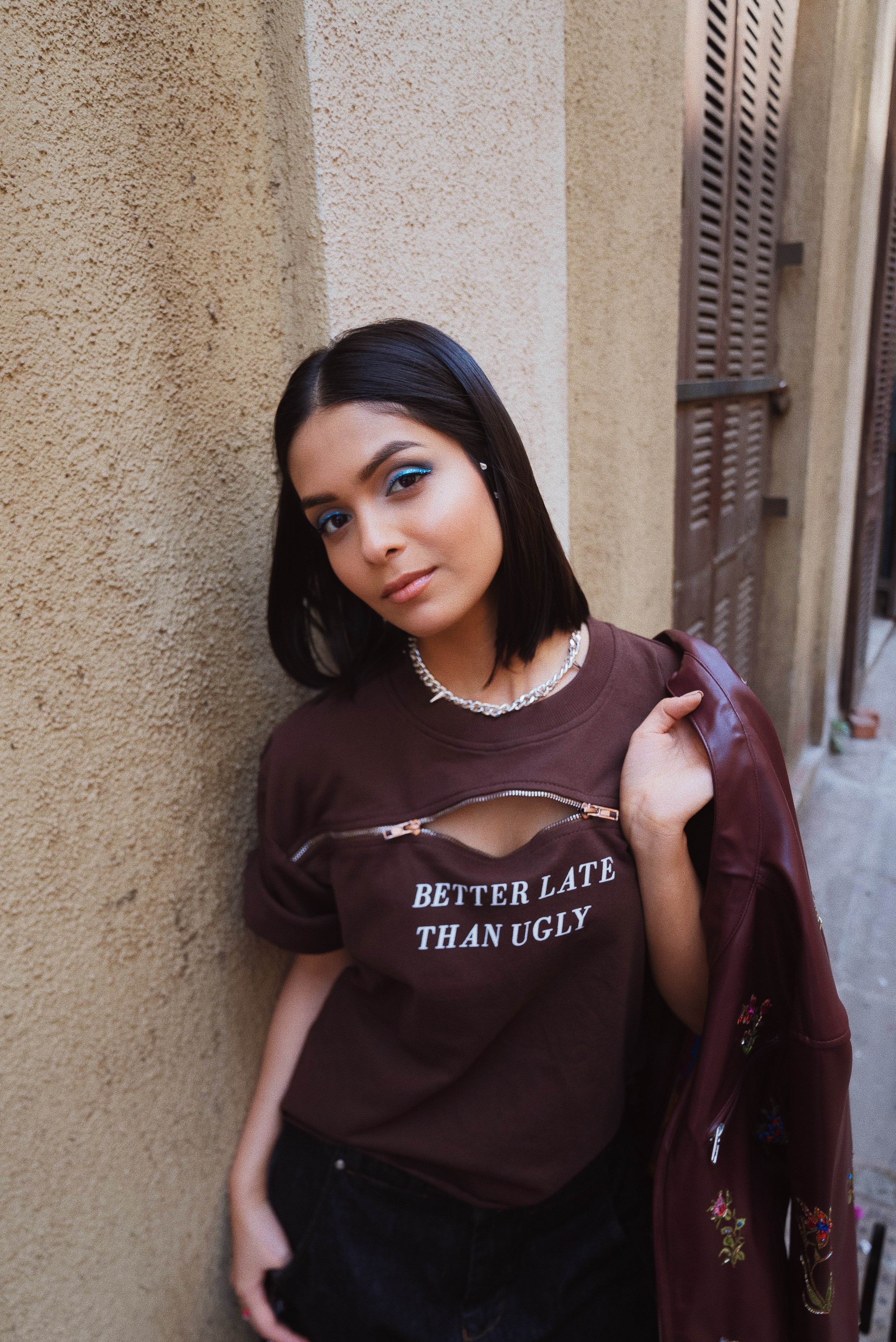 Brown Better Late Than Ugly Zipper Tee