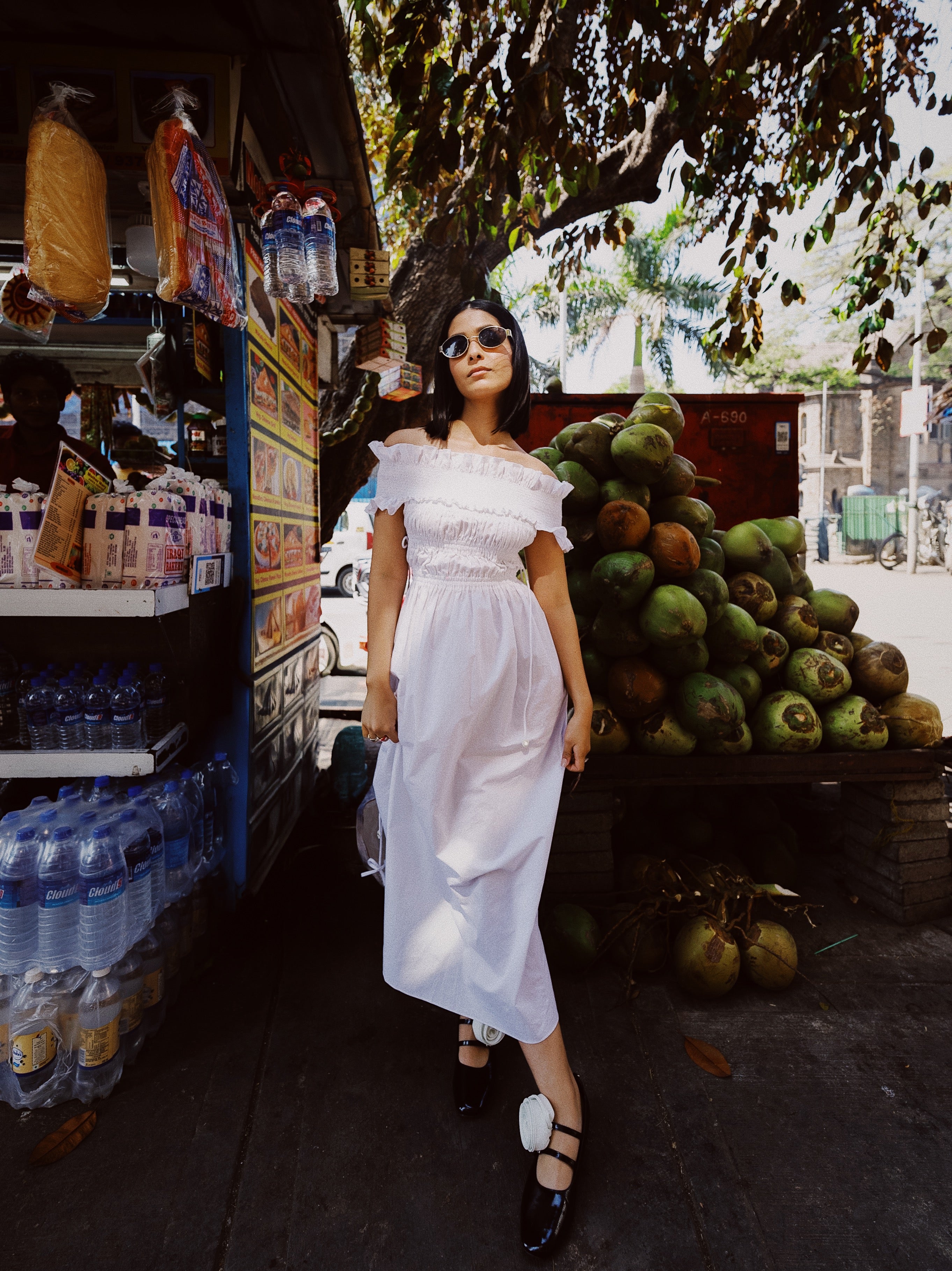 White Lily Smocked Off-Shoulder Midi Dress