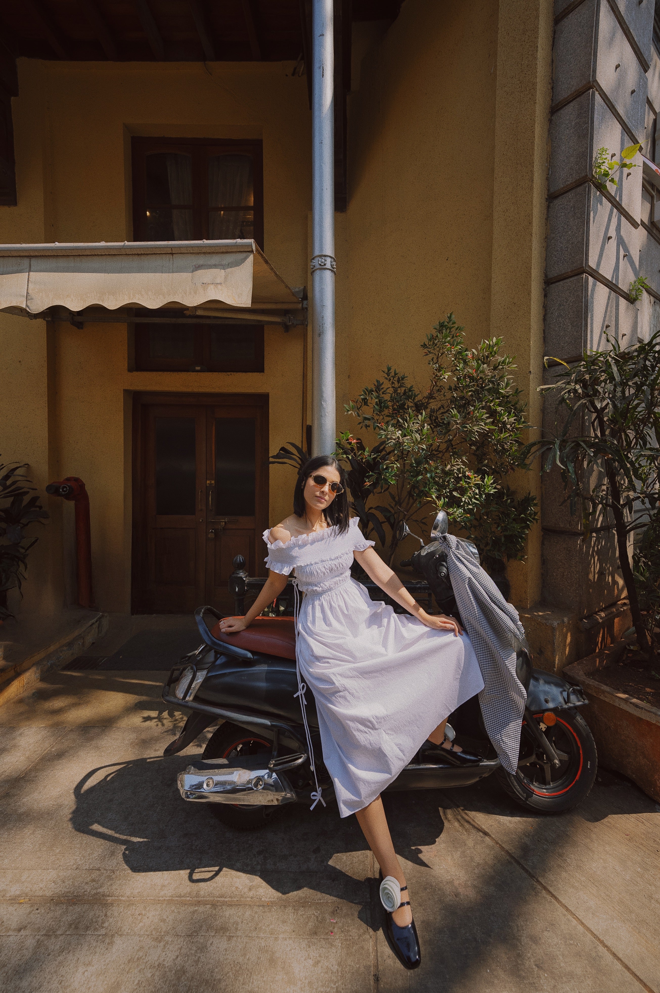 White Lily Smocked Off-Shoulder Midi Dress