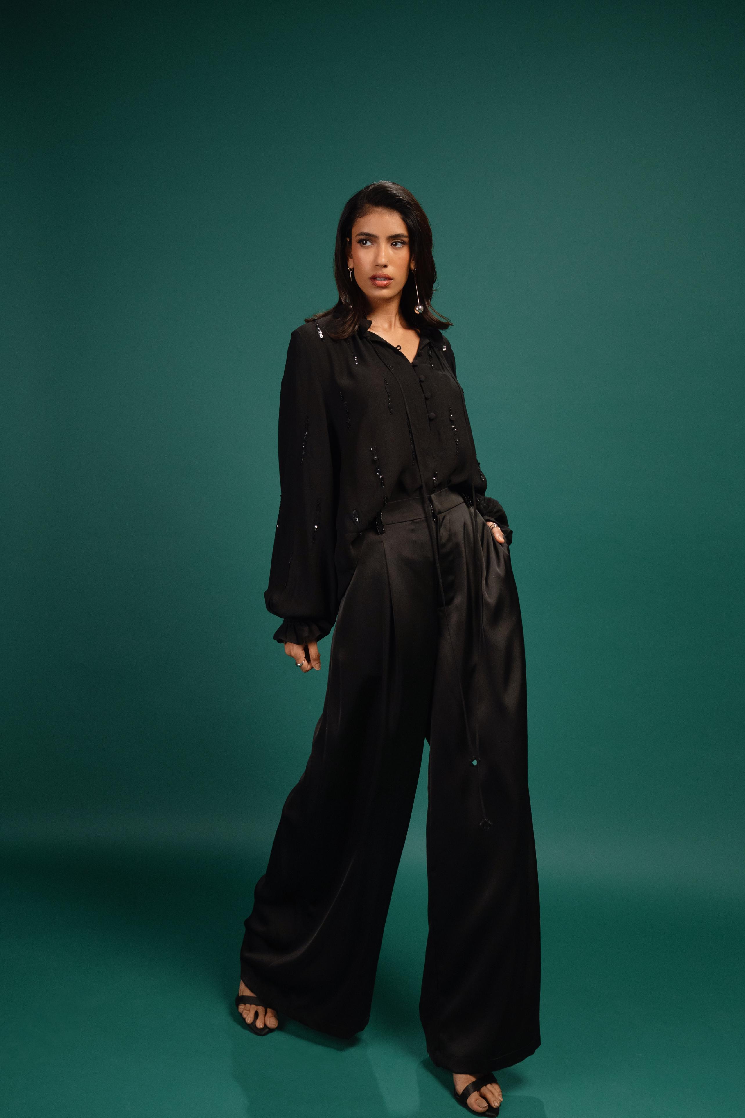 Ebony Flared Satin Pants