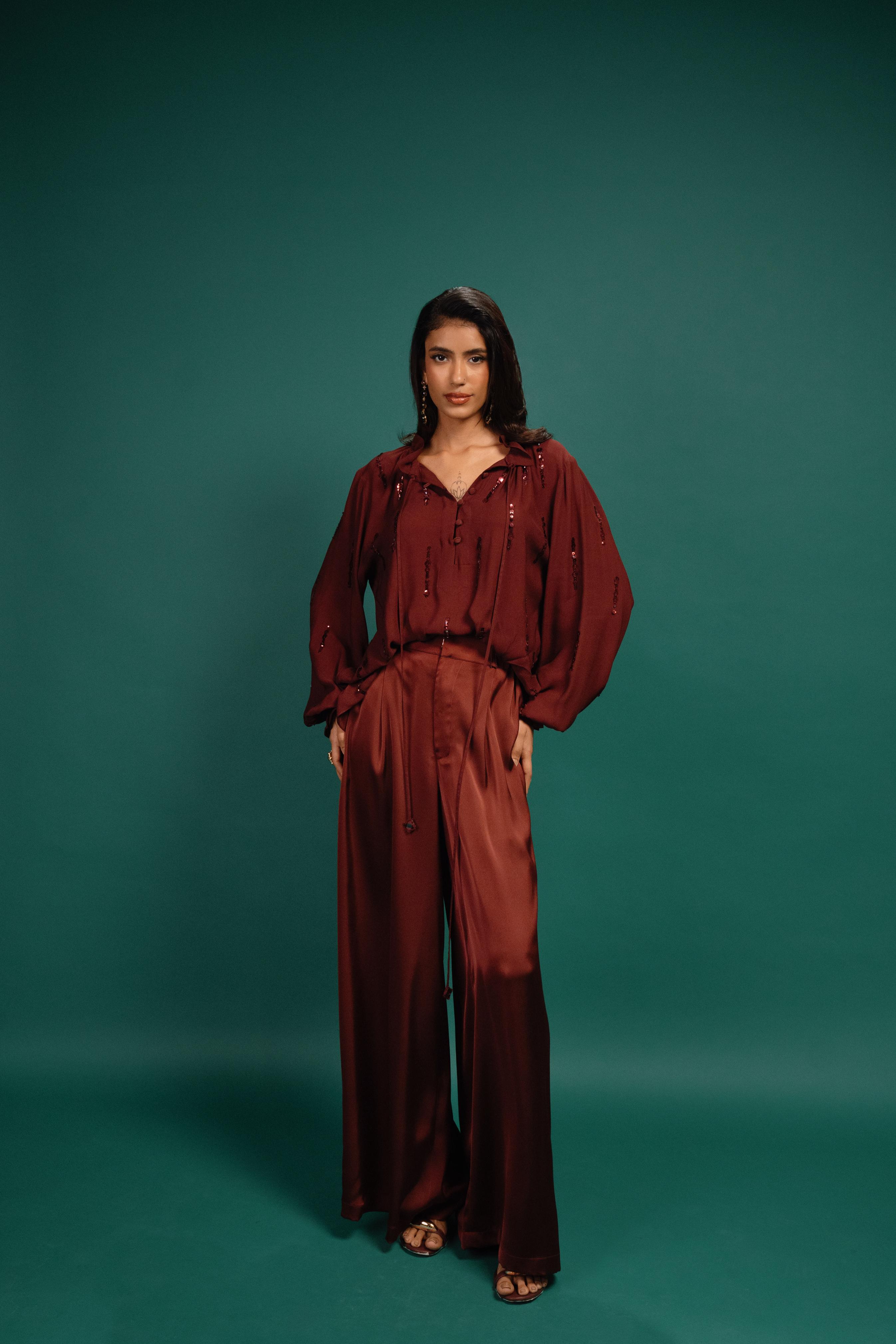 Garnet Flared Satin Pants