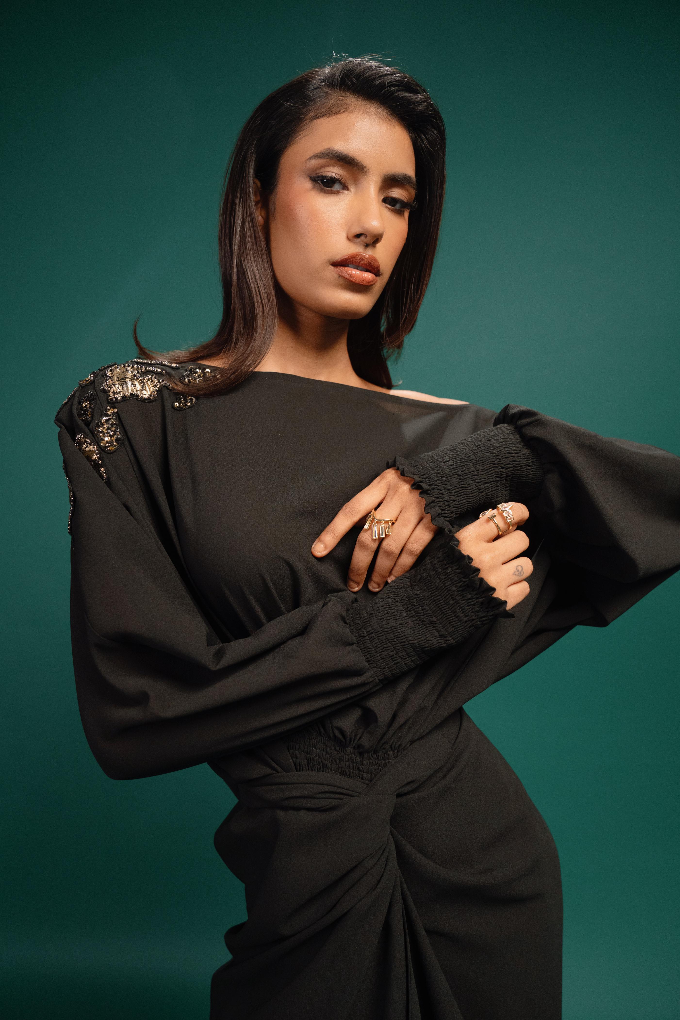 Ebony Spotted Wrap Georgette Dress