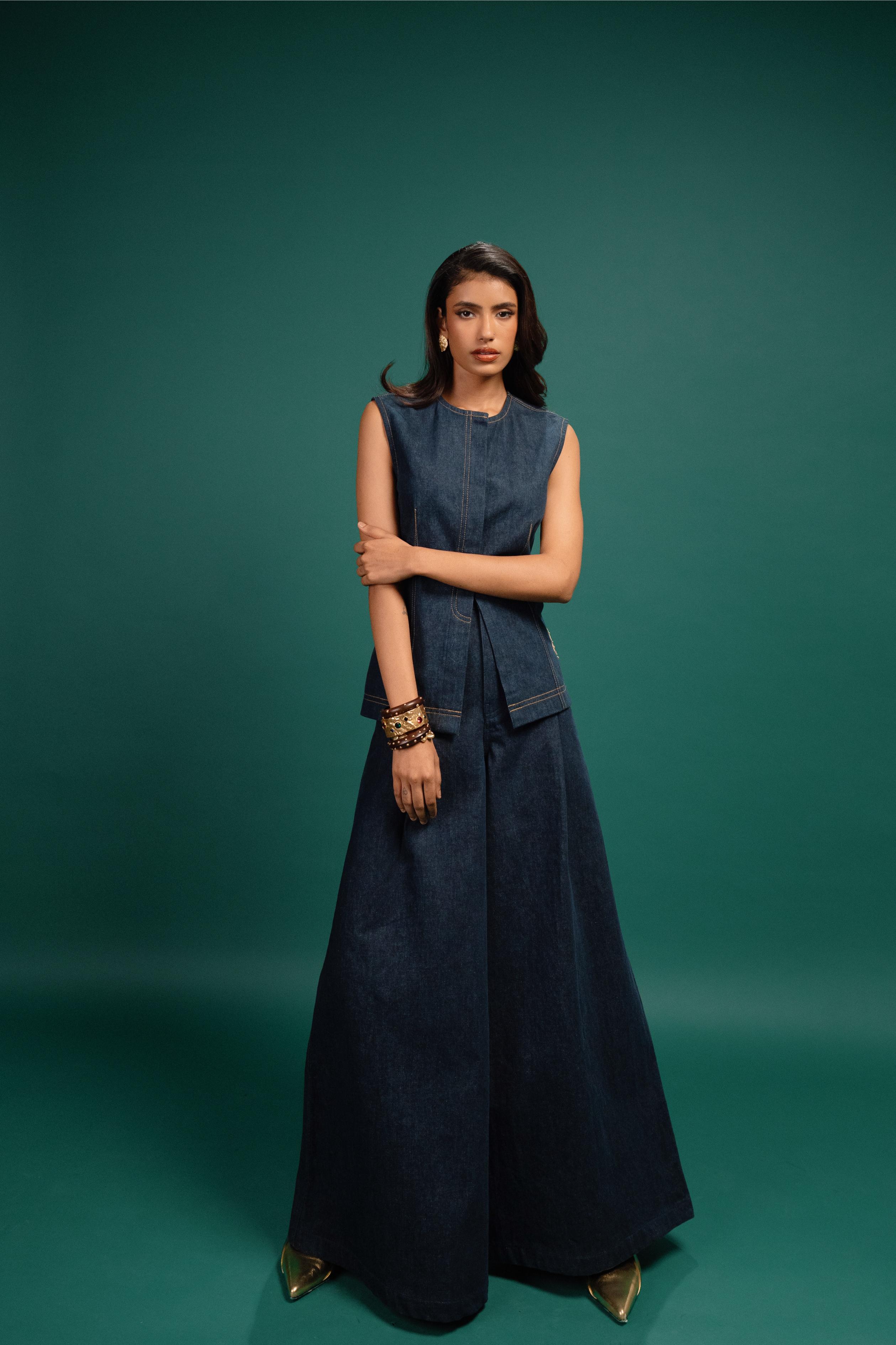 Midnight Petal Denim Waistcoat