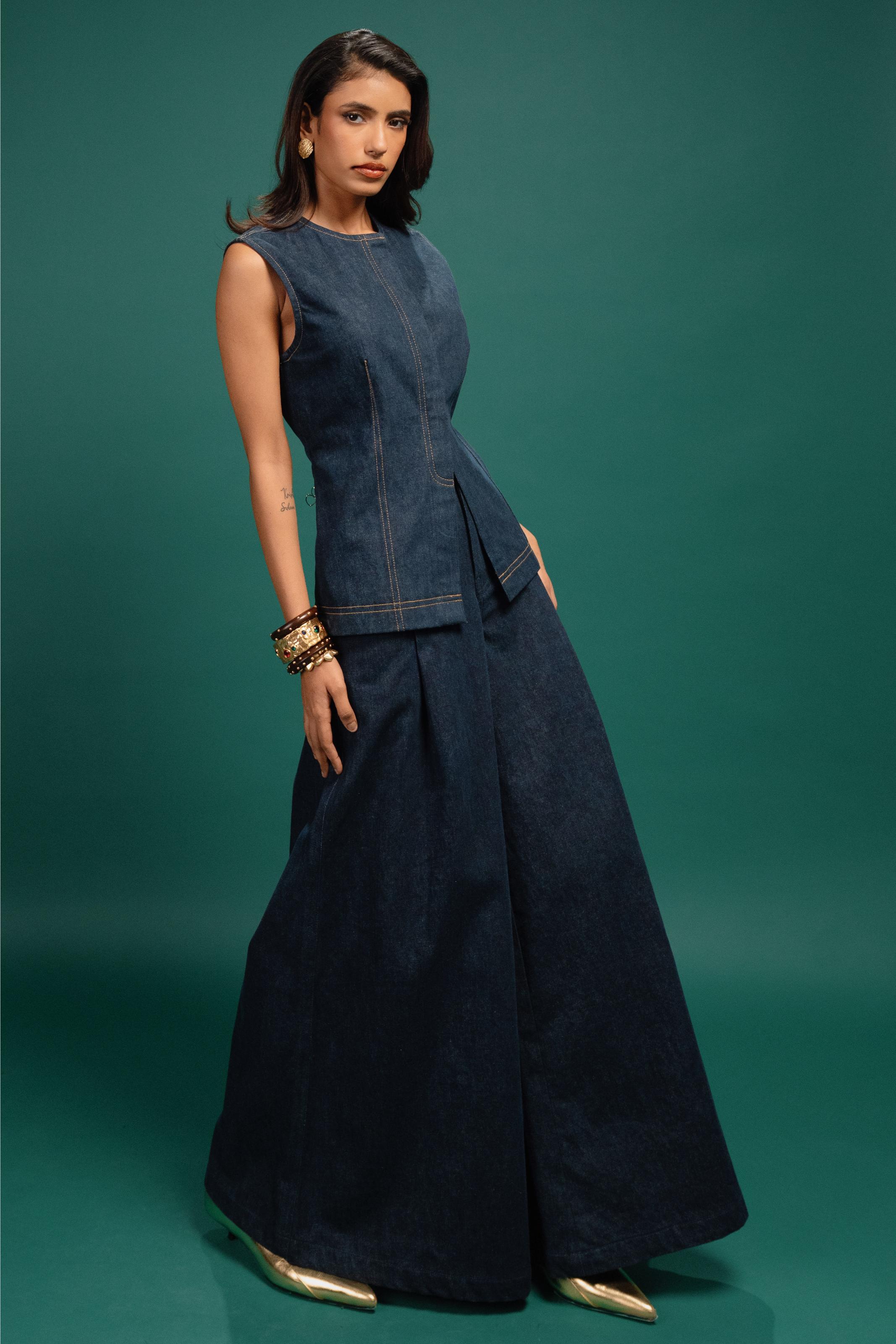 Midnight Petal Denim Waistcoat