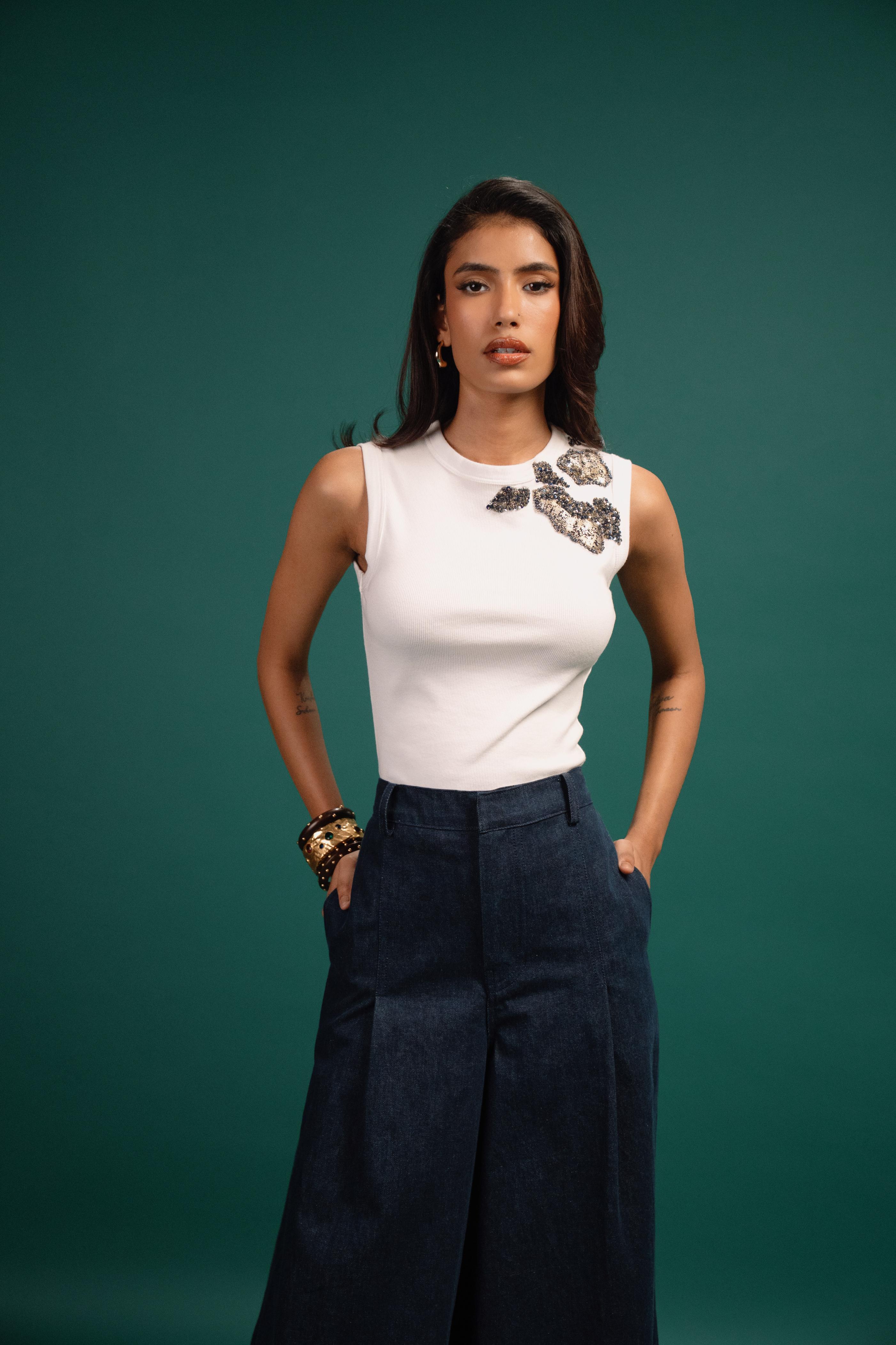 White Spotted Foil Tank