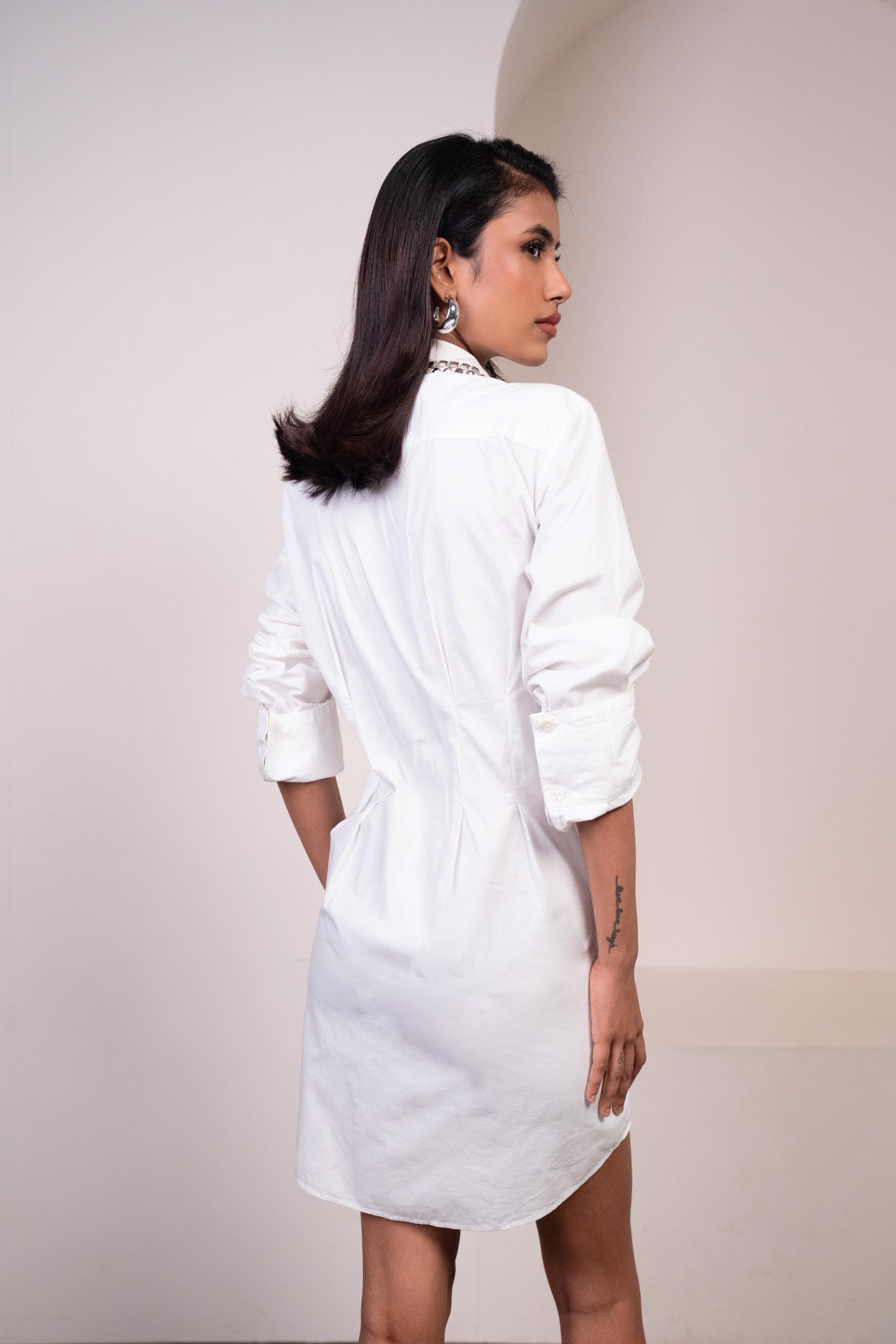 Timeless Detailed White Poplin Shirt Dress