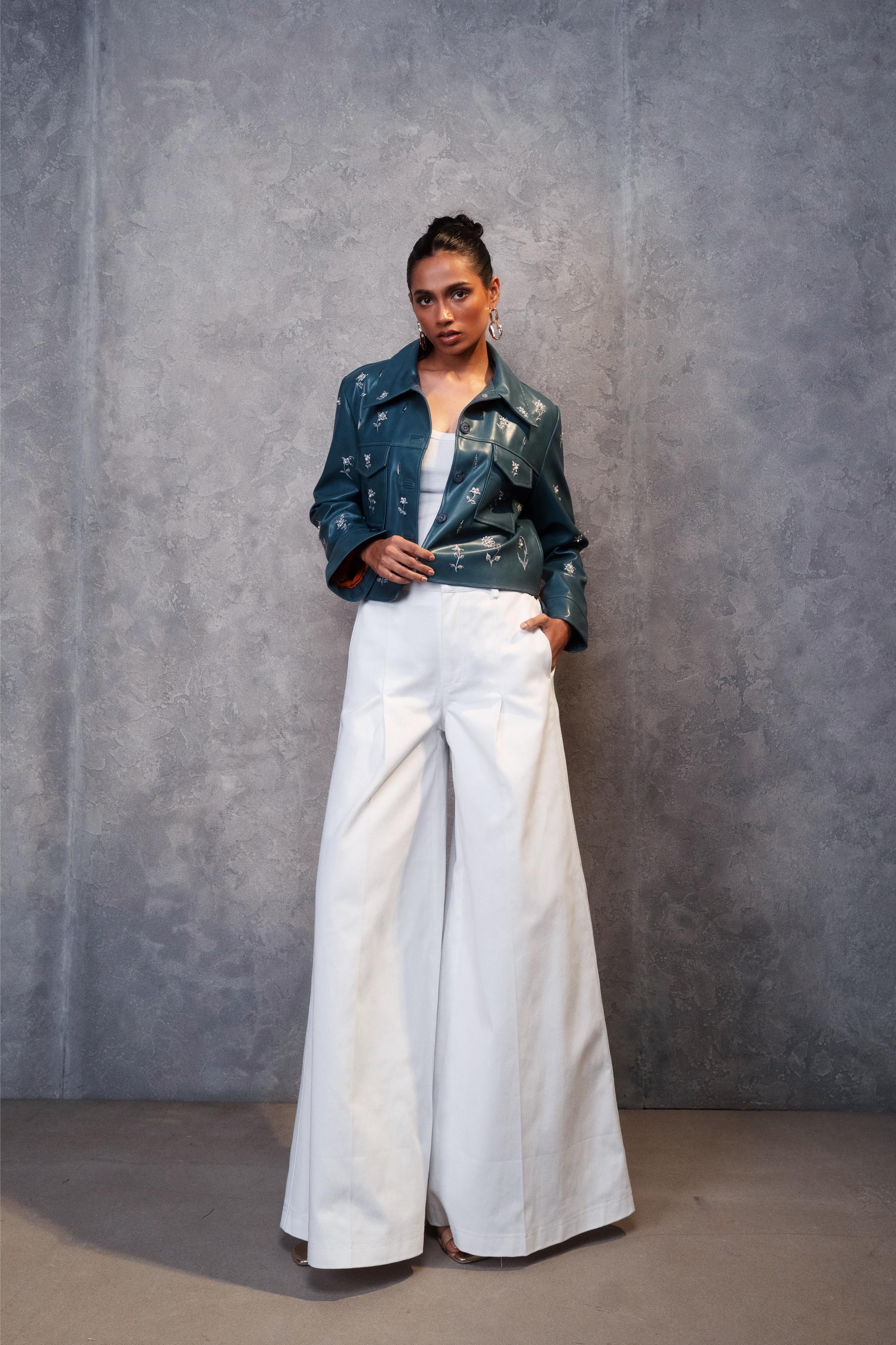 Teal Chand Gul Cropped Jacket