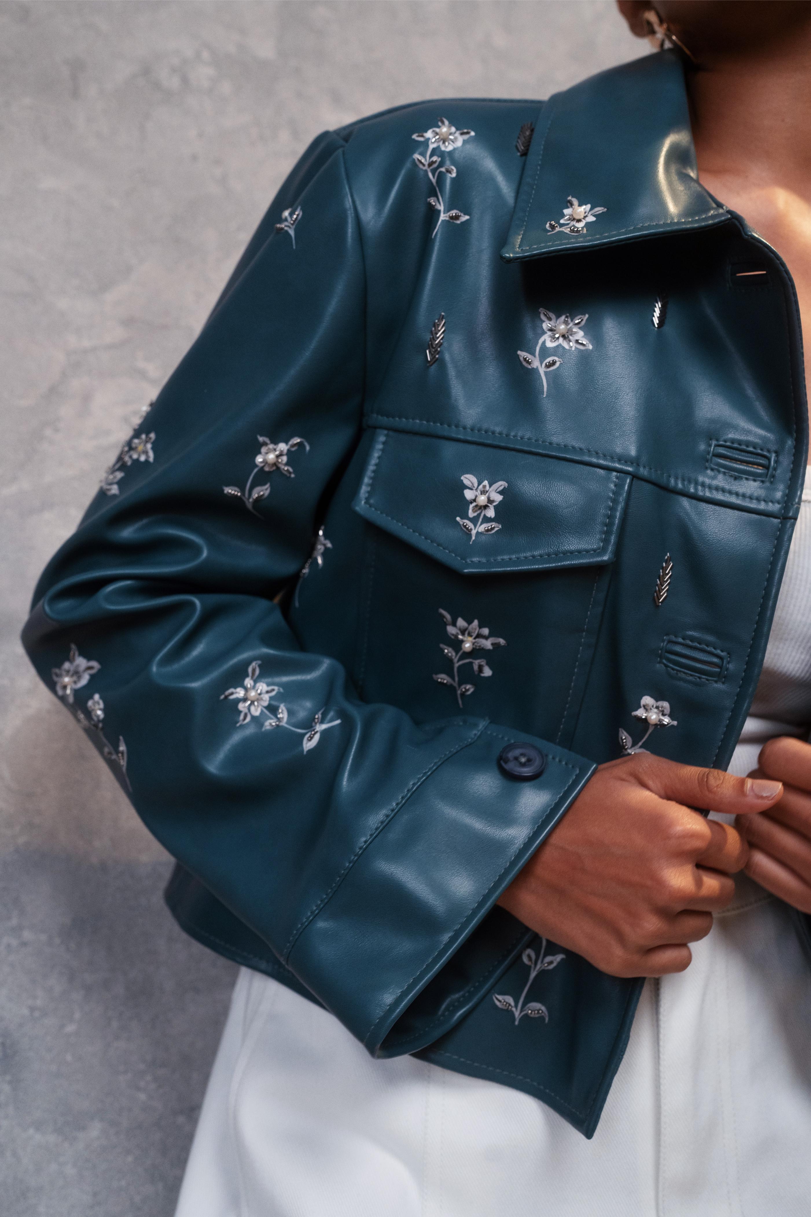 Teal Chand Gul Cropped Jacket