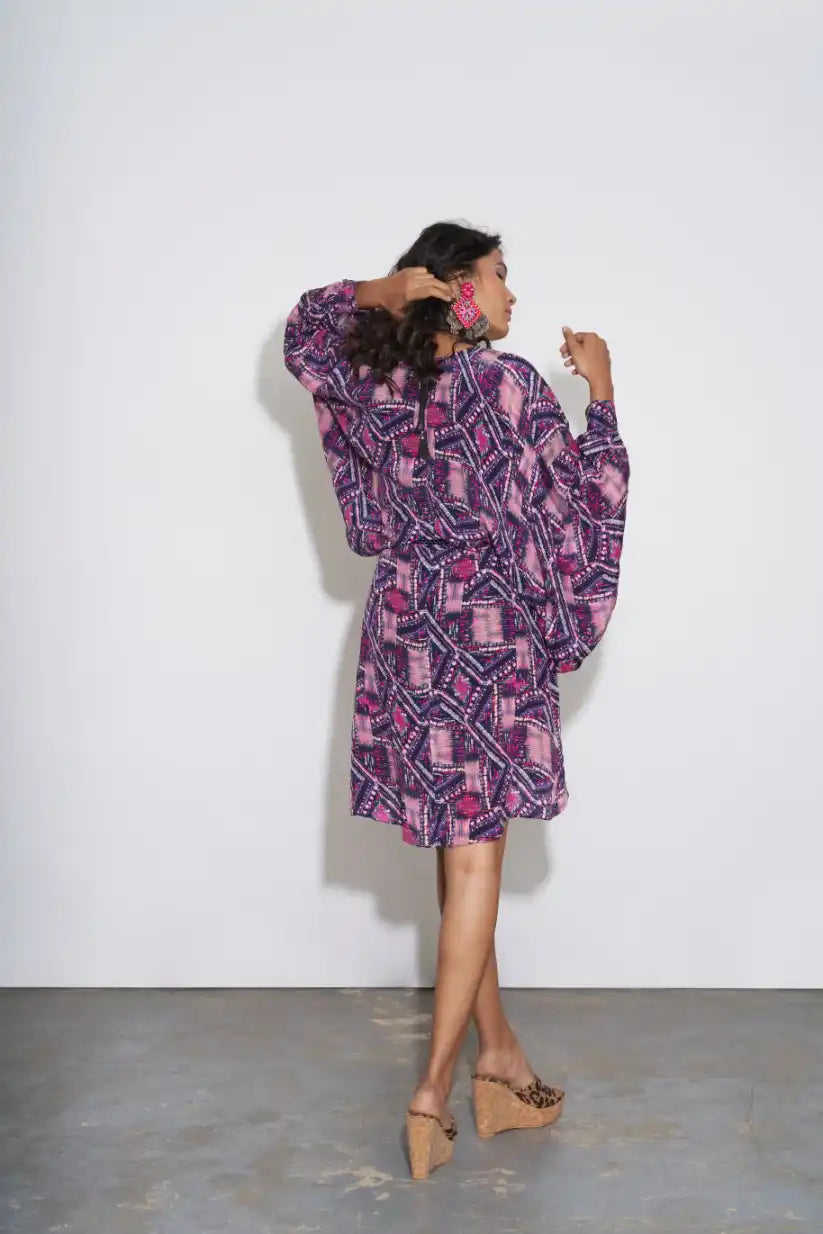 Fuchsia Abstract Printed Wrap Dress