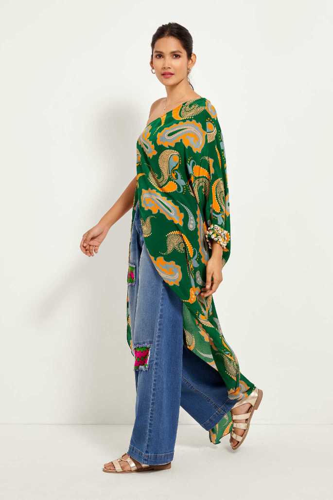 Green Paisley One Shoulder Tunic