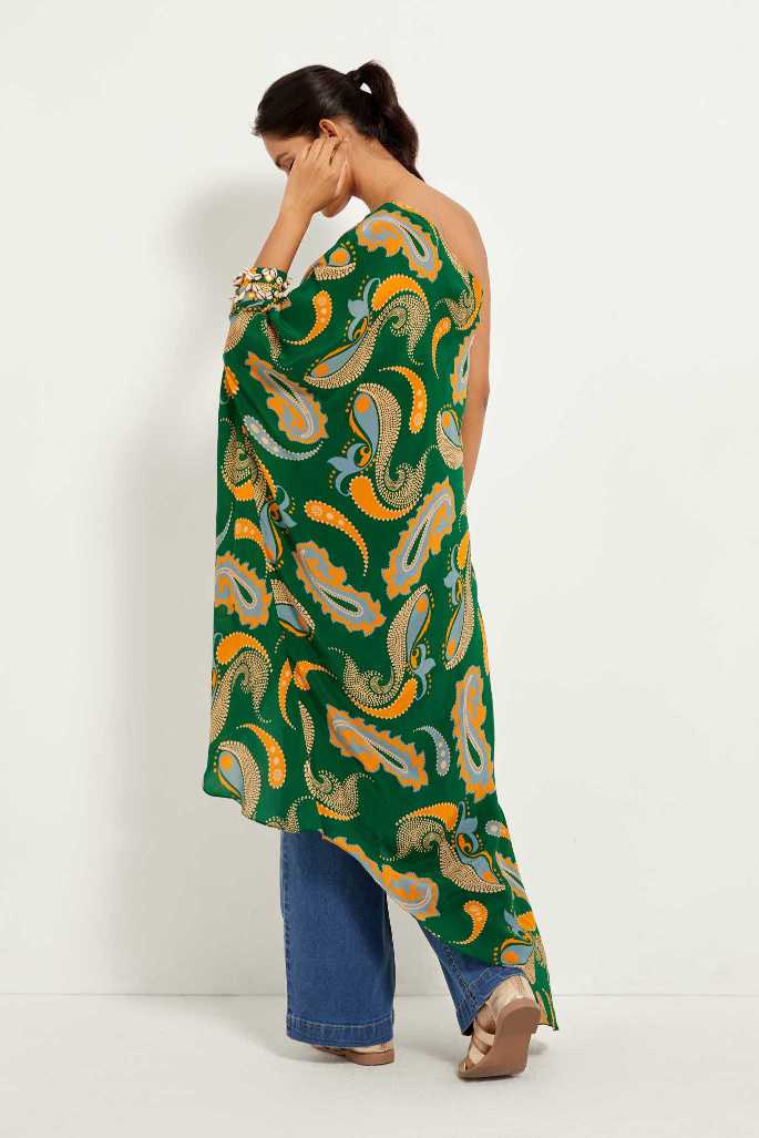 Green Paisley One Shoulder Tunic