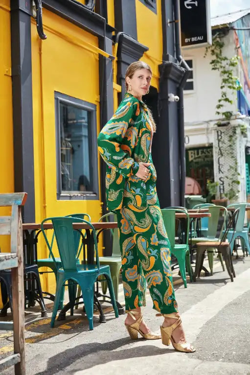 Green Paisley Shirt with Cropped Trousers