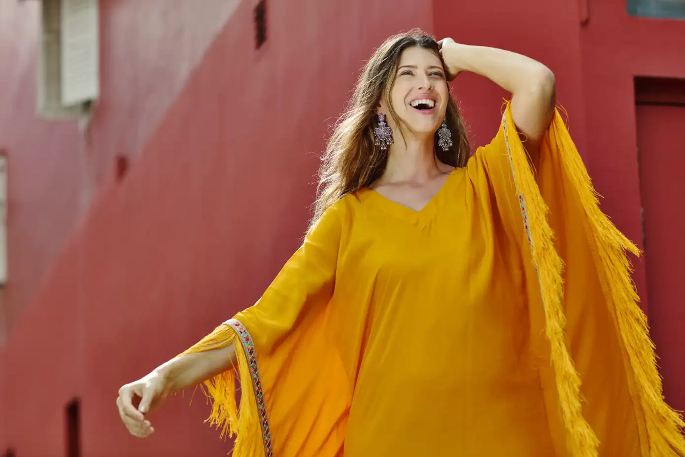 Mango Asymmetrical Kaftan With Fringe