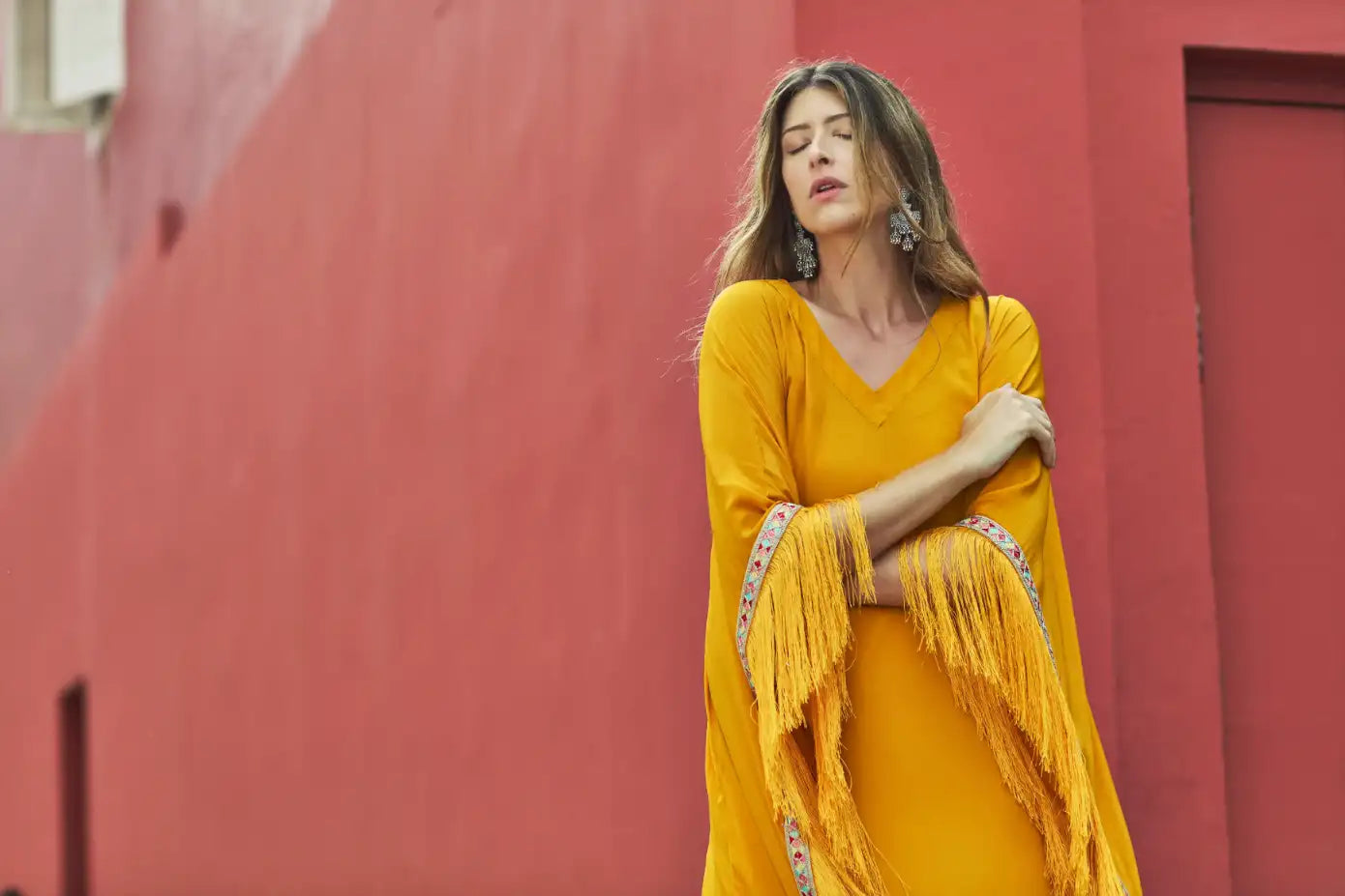 Mango Asymmetrical Kaftan With Fringe