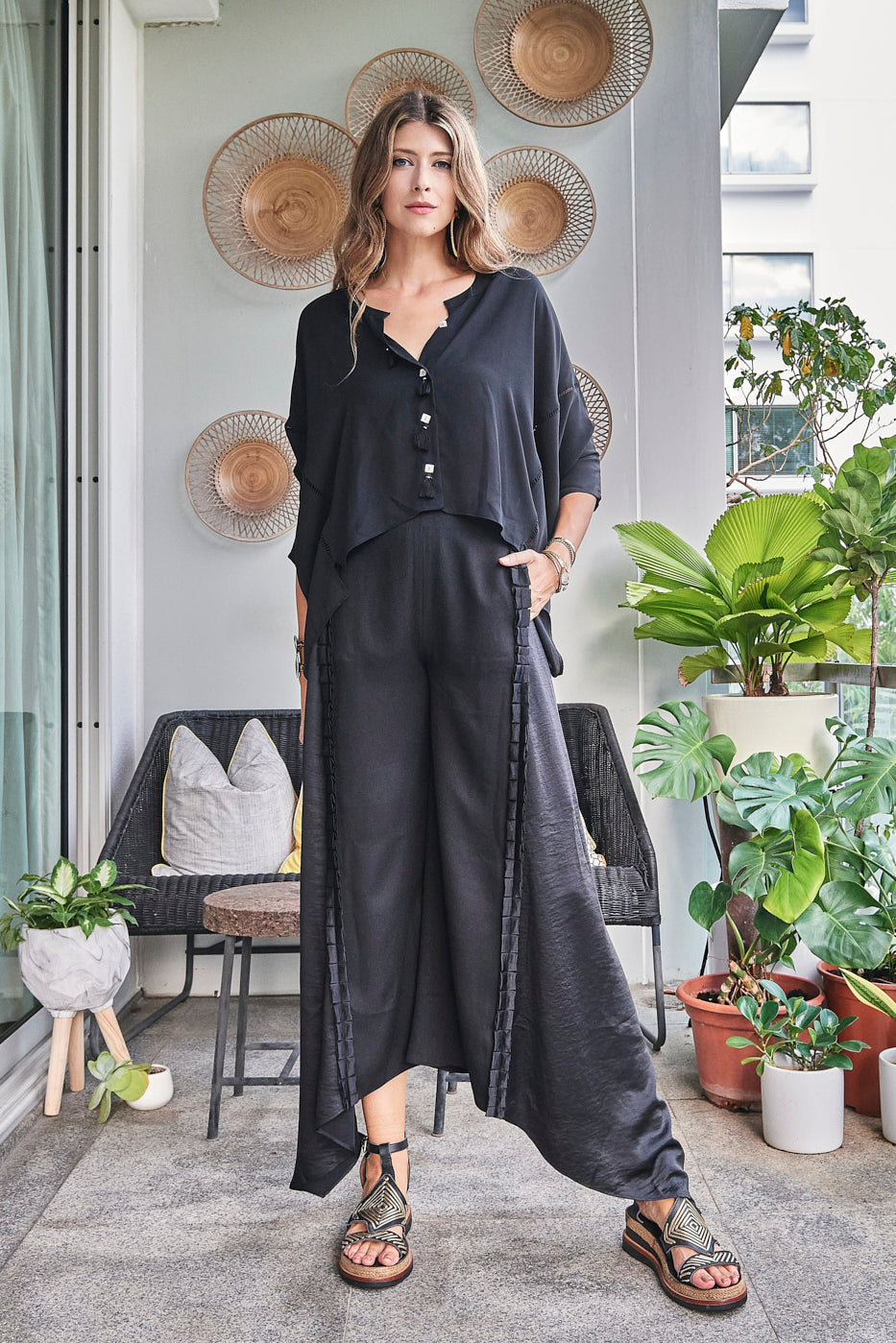 Black Two-Tone Pants