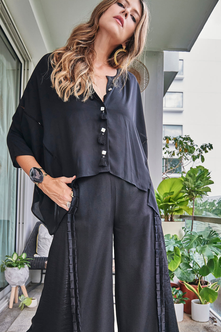 Black Two-Tone Pants